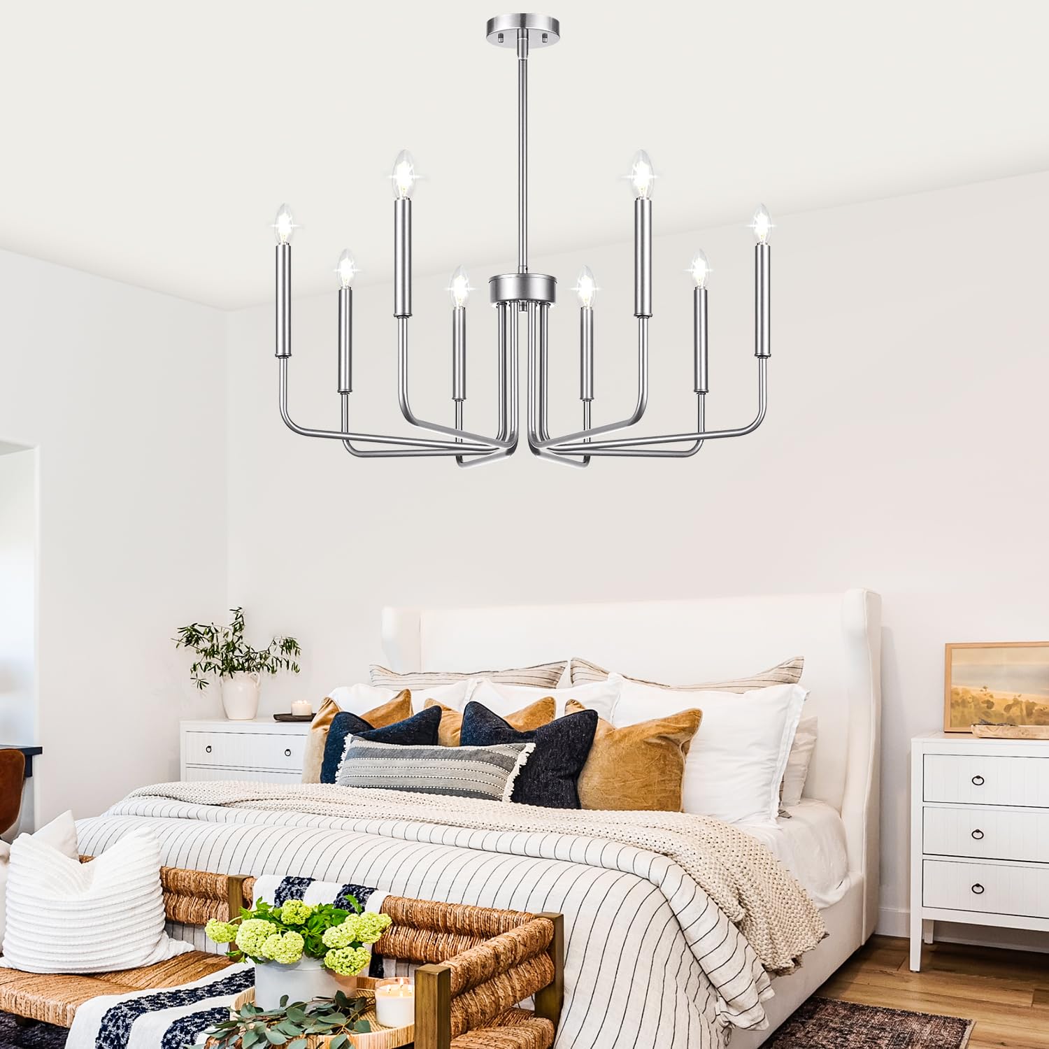 Rustic Black Chandelier, 6-Light Antique Farmhouse Chandelier for Dining Room Lighting Fixtures, Vintage Candle Pendant Light Fixtures Chandeliers for Dining Room Bedroom, Foyer and Living Room