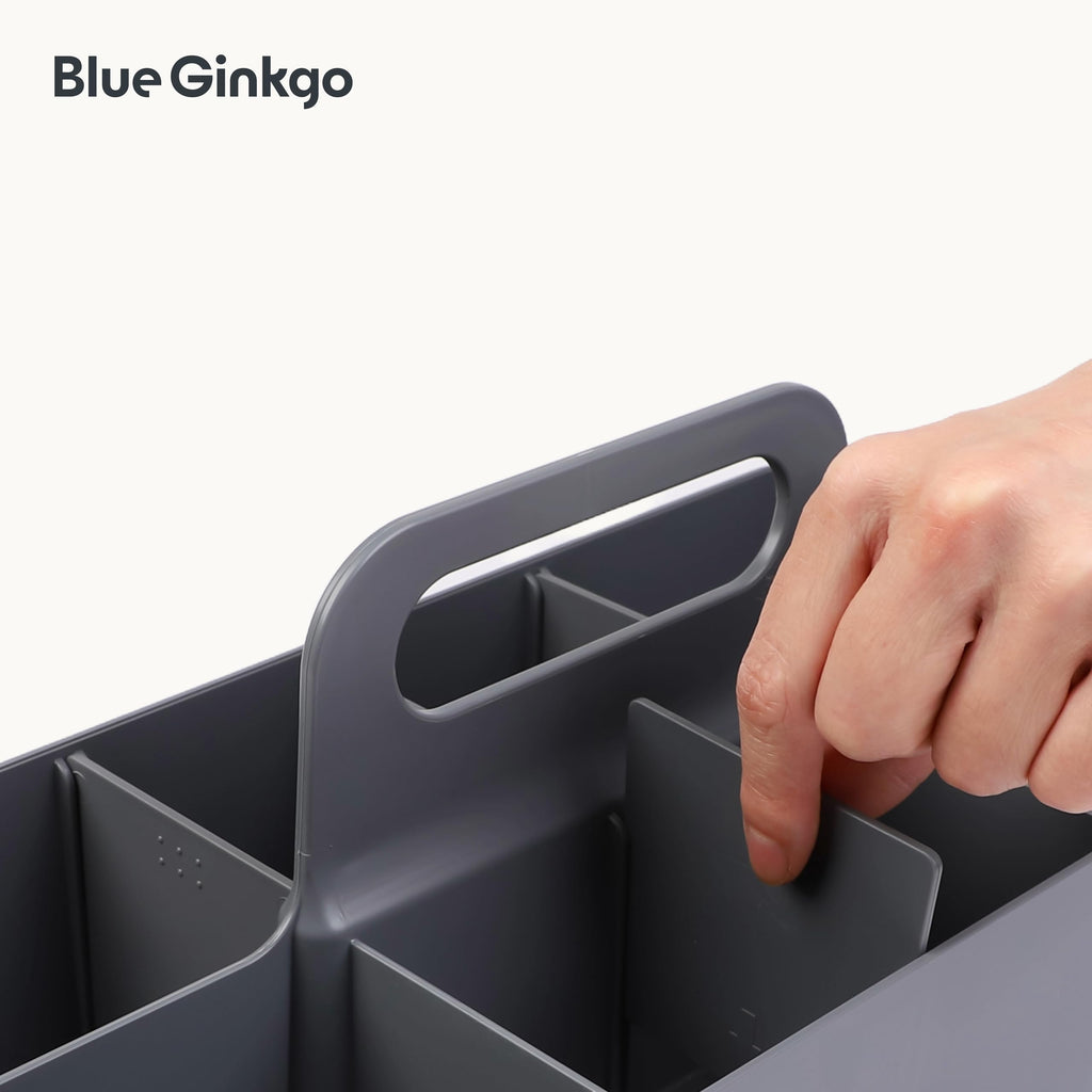 BLUE GINKGO Stackable Organizer Caddy – Korean-Made Portable Tote for Bathroom, Office, Crafts, or School Supplies (Long Rectangle, Blue)