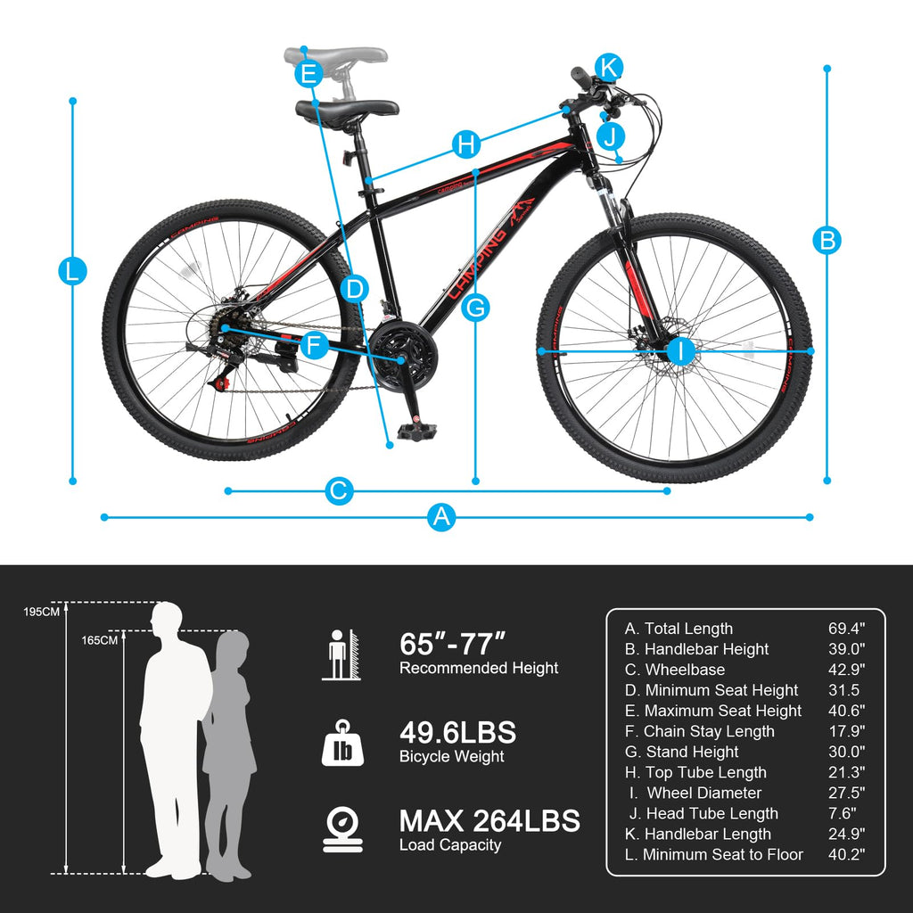 Ktaxon Mountain Bike 24/26/27.5 Inch Men & Women Mountain Bike with 21-Speed Adult Bikes, Double Disc Brake, Suspension Fork and High Carbon Steel Frame
