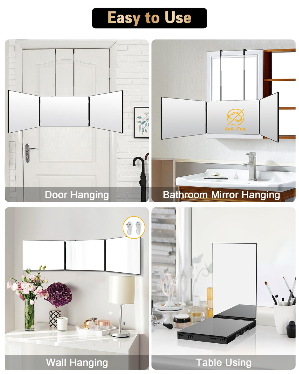 JUSRON 360 Viewing Angle Self Hair Cutting Mirror, Clear Anti-Fog HD Glass, USB Rechargeable, Easy to Use, Height Adjustable, Portable, Good Choice for Gifts