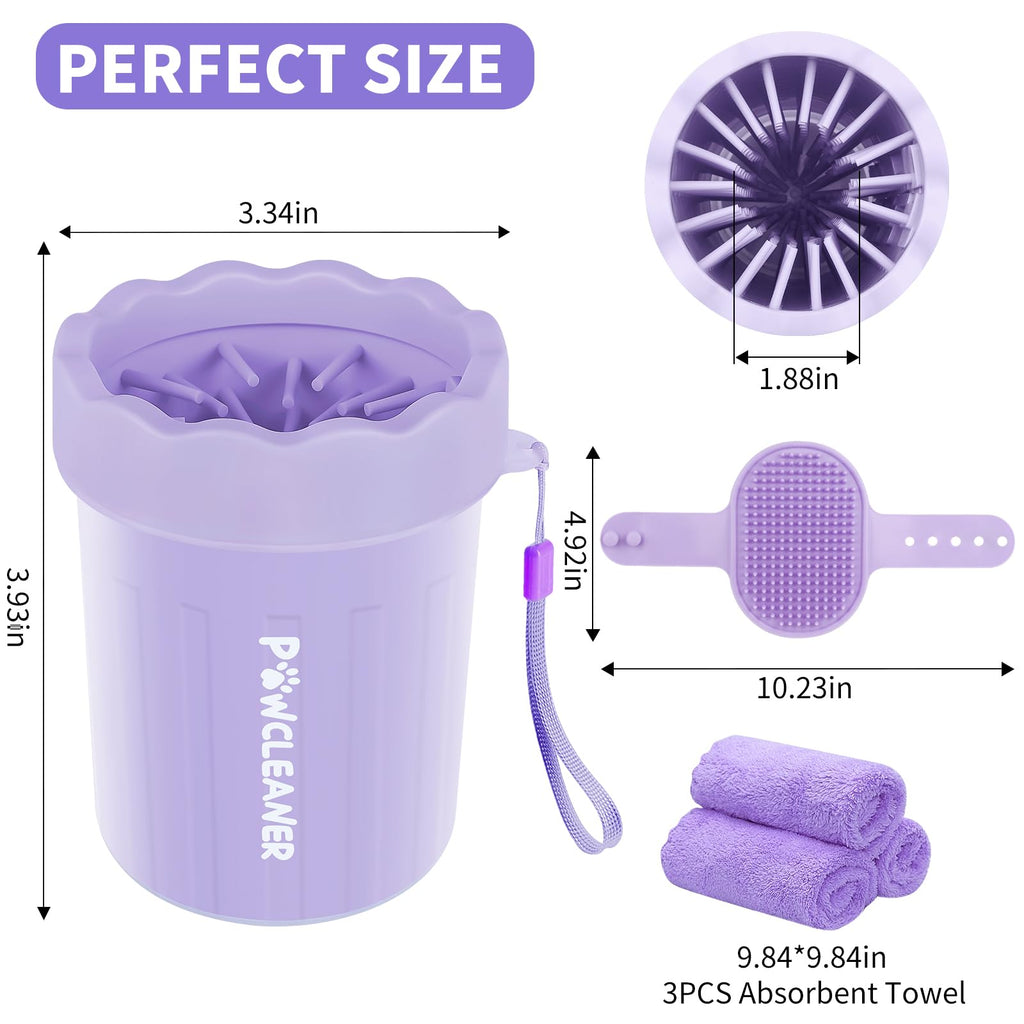 Professional 7 in 1 Dog Paw Cleaner for Dogs & Cats - Includes 1 Portable Paw Washer, 1 Bath Brush, 2 Dog Toothbrushes and 3 Absorbent Towels Note: Fits Paws up to 2 Inches Wide (Small, Black)