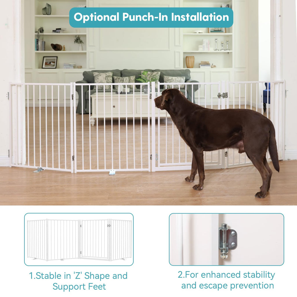 No Pawblems Free Standing Dog Gate, 30" Tall Foldable Dog Fence for Indoor, Up to 52 Inch Extra Wide Puppy Gate Extension for Stairs, Hallways, Doorways, Deck, Yard (White, 2 Panels)