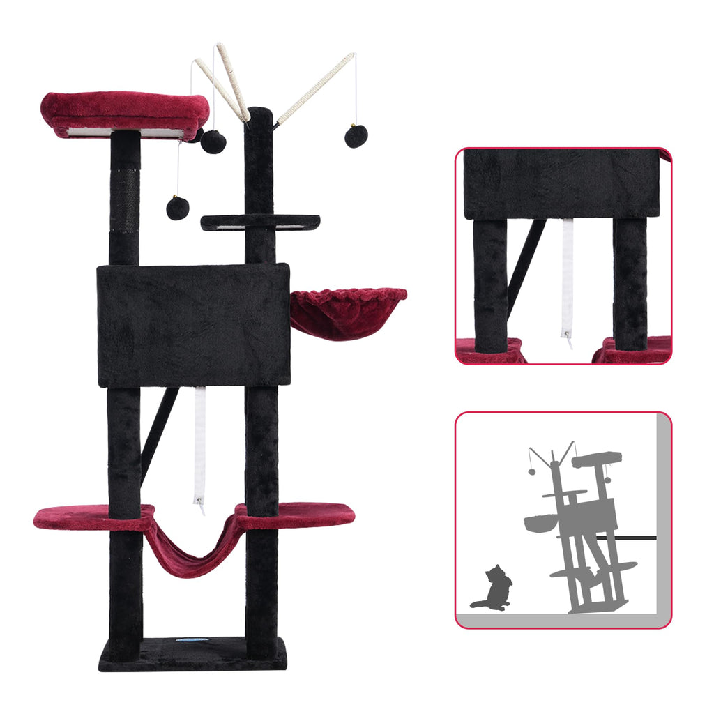 Hey-brother Cat Tree, 53 inch Cat Tower for Indoor Cats, Cat House with Padded Platform Bed, Toy Balls, Large Cozy Condo, Hammocks and Sisal Scratching Posts, Beige MPJ019-SM