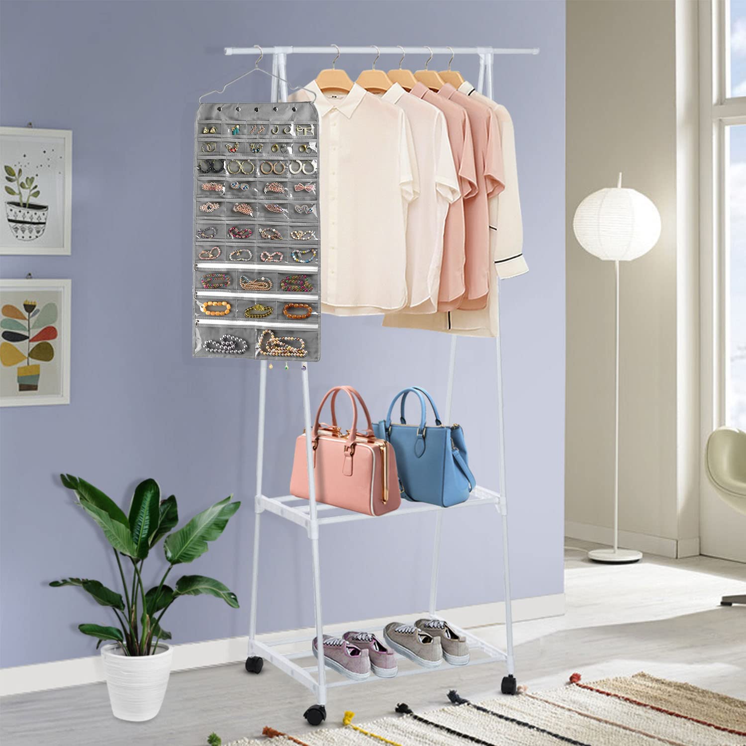 BB Brotrade Hanging Jewelry Organizer,Accessories Organizer,80 Pocket Organizer for Holding Jewelries（Beige）