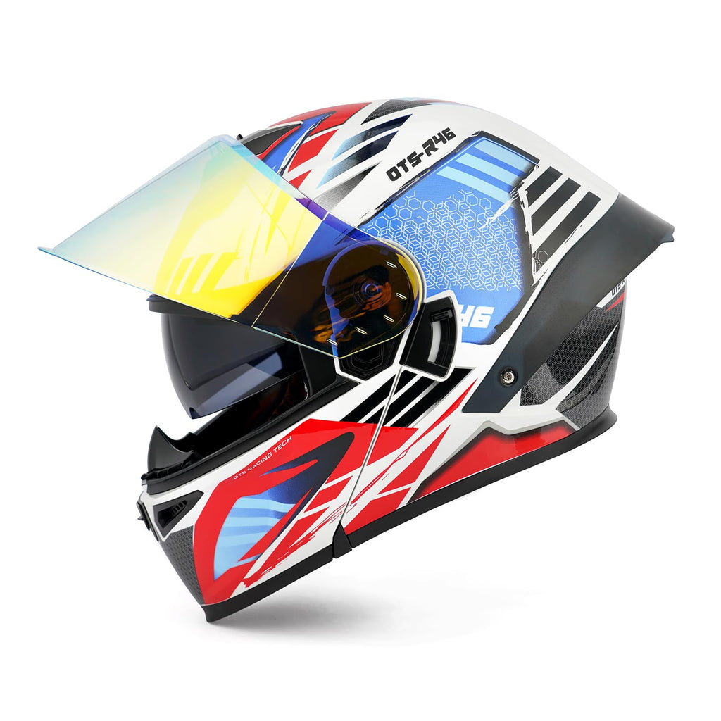 Orthrus Modular LED Full Face Motorcycle Helmet - DOT Approved Flip-Up Dual Visor Sun Shield & Bluetooth Ready for Adults Men Women - Street Bike/Motocross (Dobermann Gold, S)