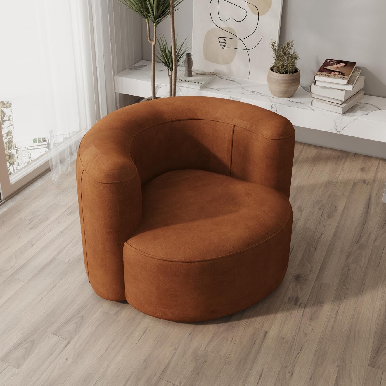 Acanva Luxury Modern Tight Curved Back Velvet Sofa, Minimalist Style Comfy Couch for Living Room Apartment Reception Space, Cream Single Chair