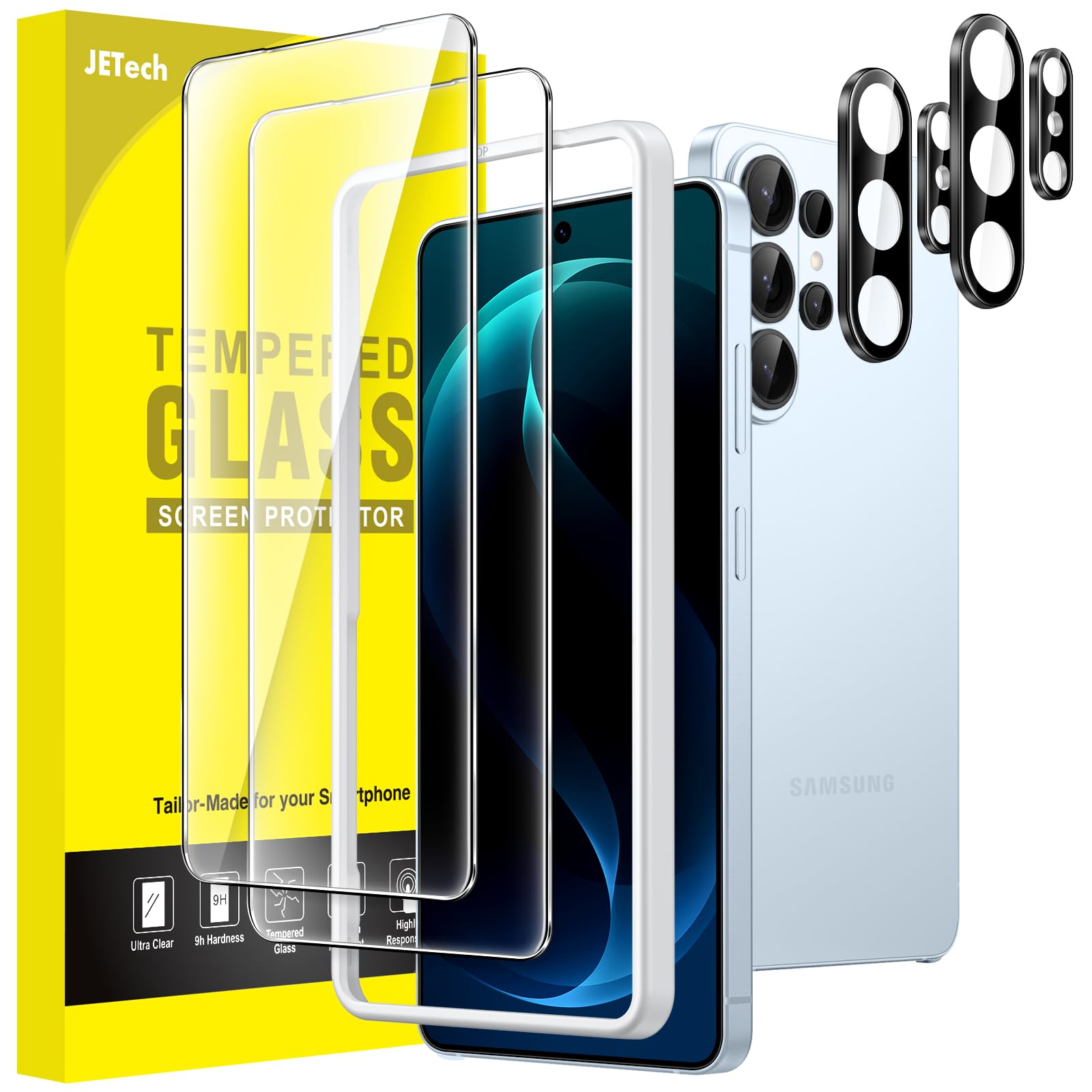 JETech Screen Protector for Samsung Galaxy S20 FE 6.5-Inch with Camera Lens Protector, Tempered Glass Film, Fingerprint ID Compatible, HD Clear, 2-Pack Each