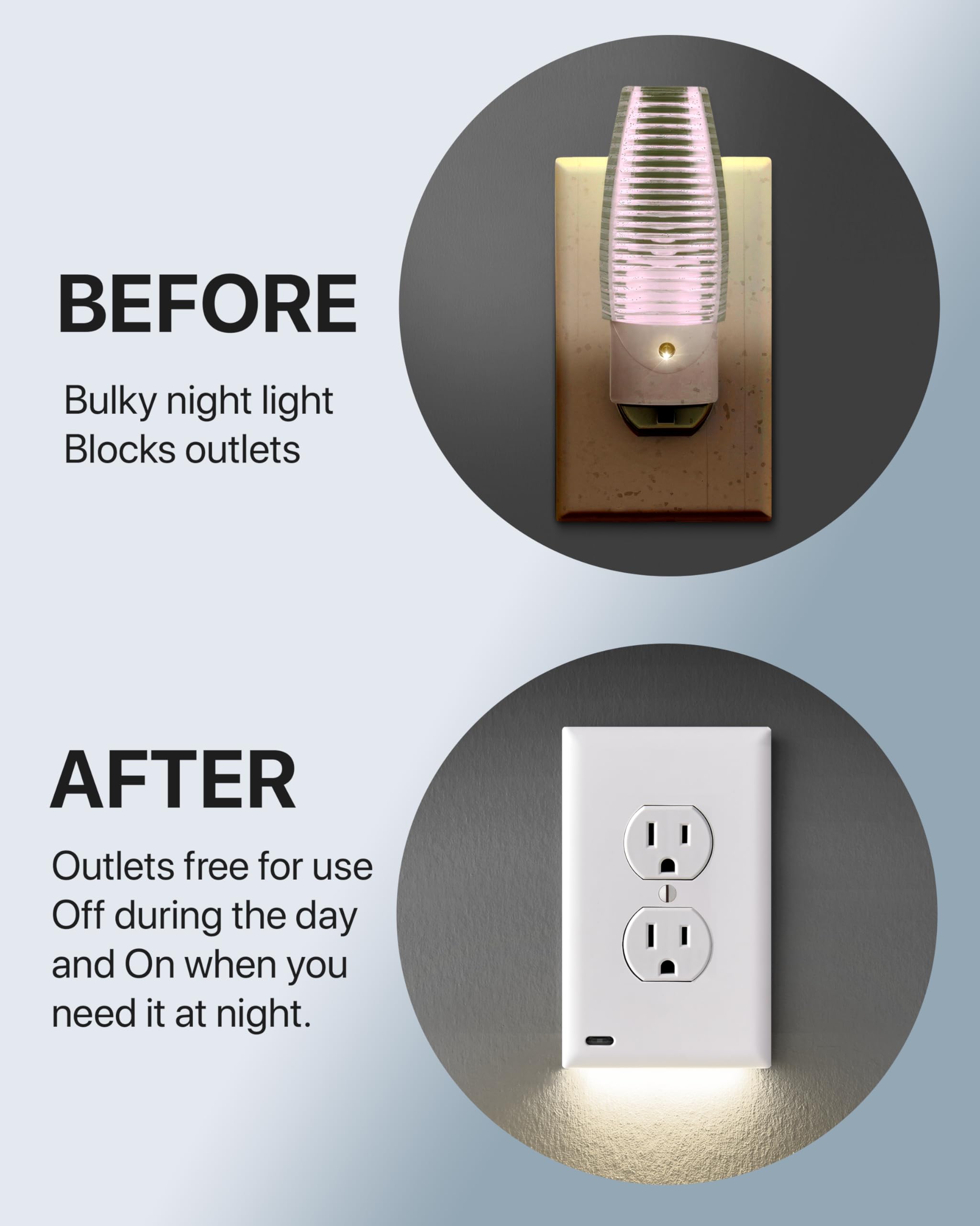 Single - SnapPower GuideLight [For GFCI Outlets] - Replaces Plug-In Night Light - Electrical Receptacle Wall Plate with LED Night Lights - Auto On/Off Sensor - (GFCI, White)