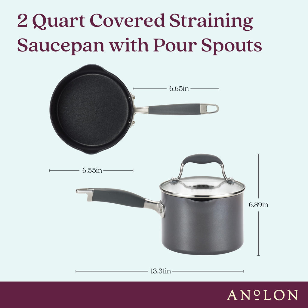 Anolon Advanced Home Hard Anodized Nonstick Sauce Pan/Saucepan with Straining and Lid, 2 Quart (2 Qt Straining Saucepan, Indigo)