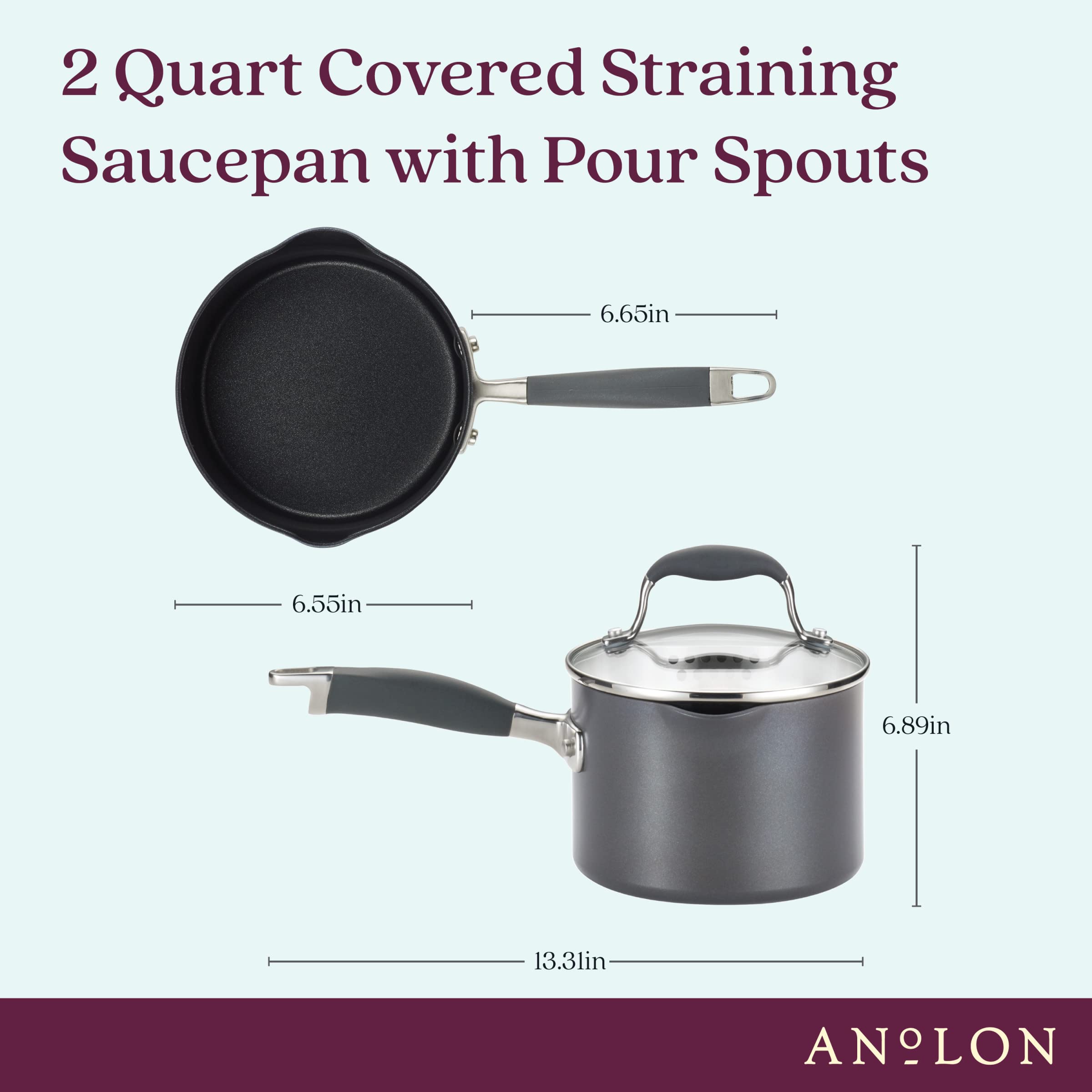 Anolon Advanced Home Hard Anodized Nonstick Sauce Pan/Saucepan with Straining and Lid, 2 Quart (2 Qt Straining Saucepan, Indigo)