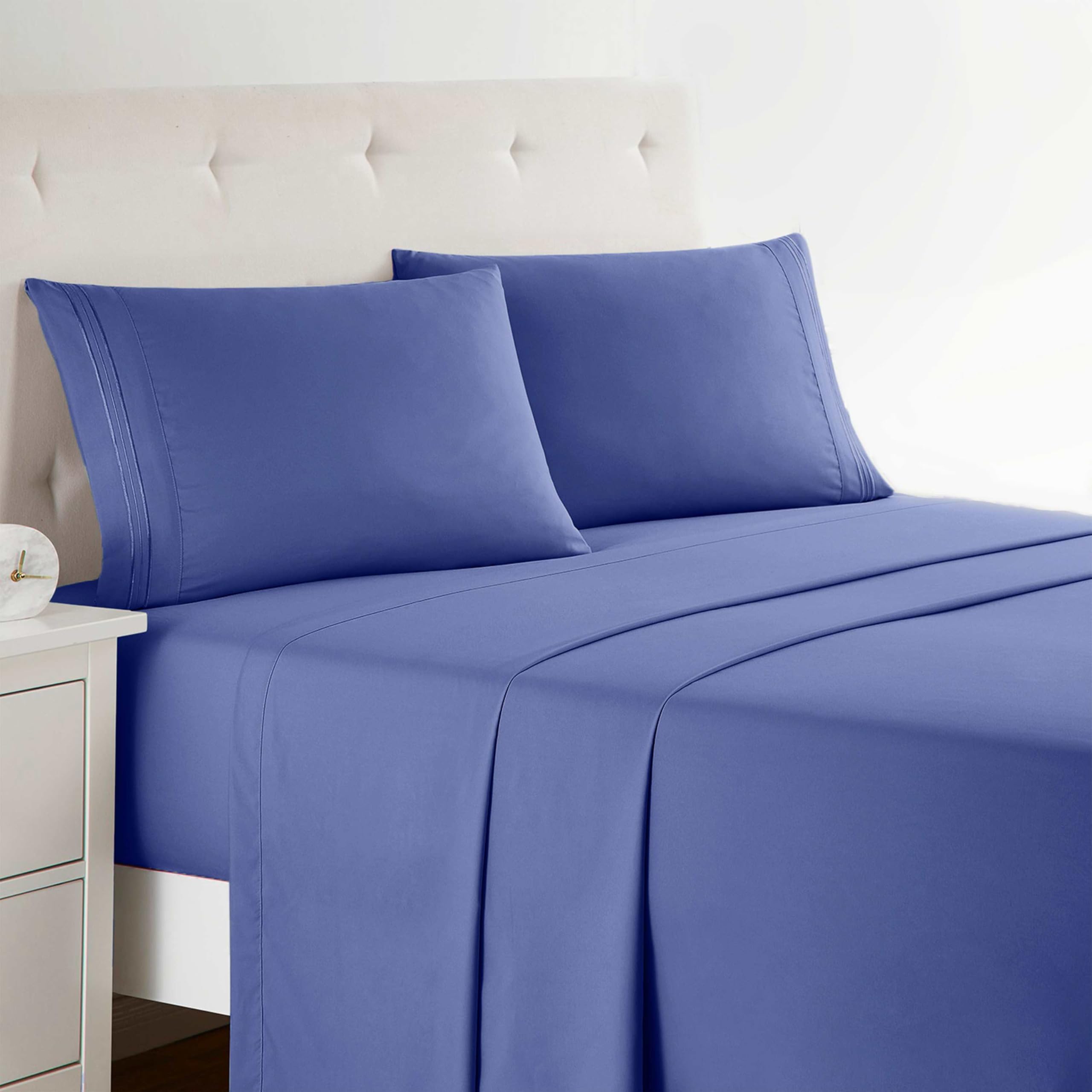 Clara Clark Bed Sheets, Premier 1800 Series 4 Piece Bed Sheet Set, Deep Pocket, Wrinkle, Fade, Stain Resistant, Luxury Soft Bedding Sheets & Pillowcases, Twin, Beach Blue
