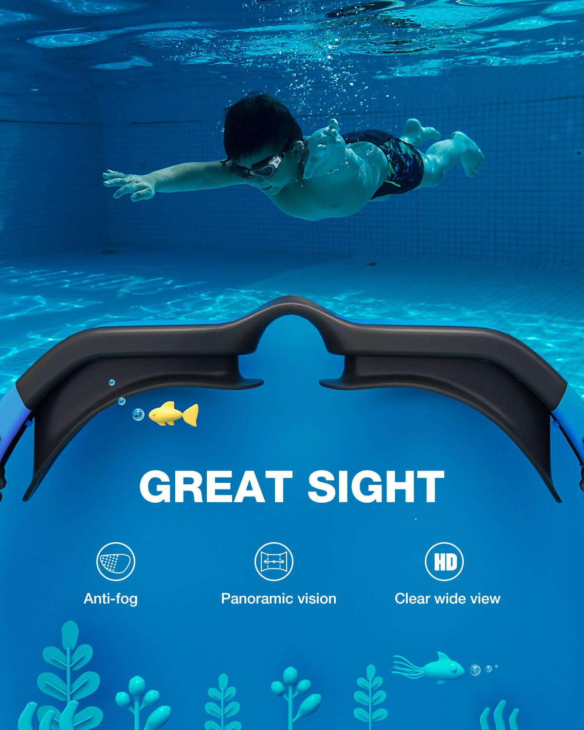 ZIONOR Kids Swim Goggles, G1MINI SE No Leak Anti-Fog Goggles for Kids 6-14, Soft Silicone Comfort Fit, Easy Adjust Strap