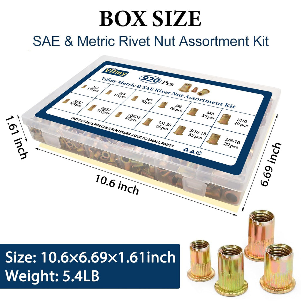1/2''-13 UNC Rivet Nut, 10Pcs 304 Stainless Steel Flat Head Rivnut Threaded Insert Nutsert