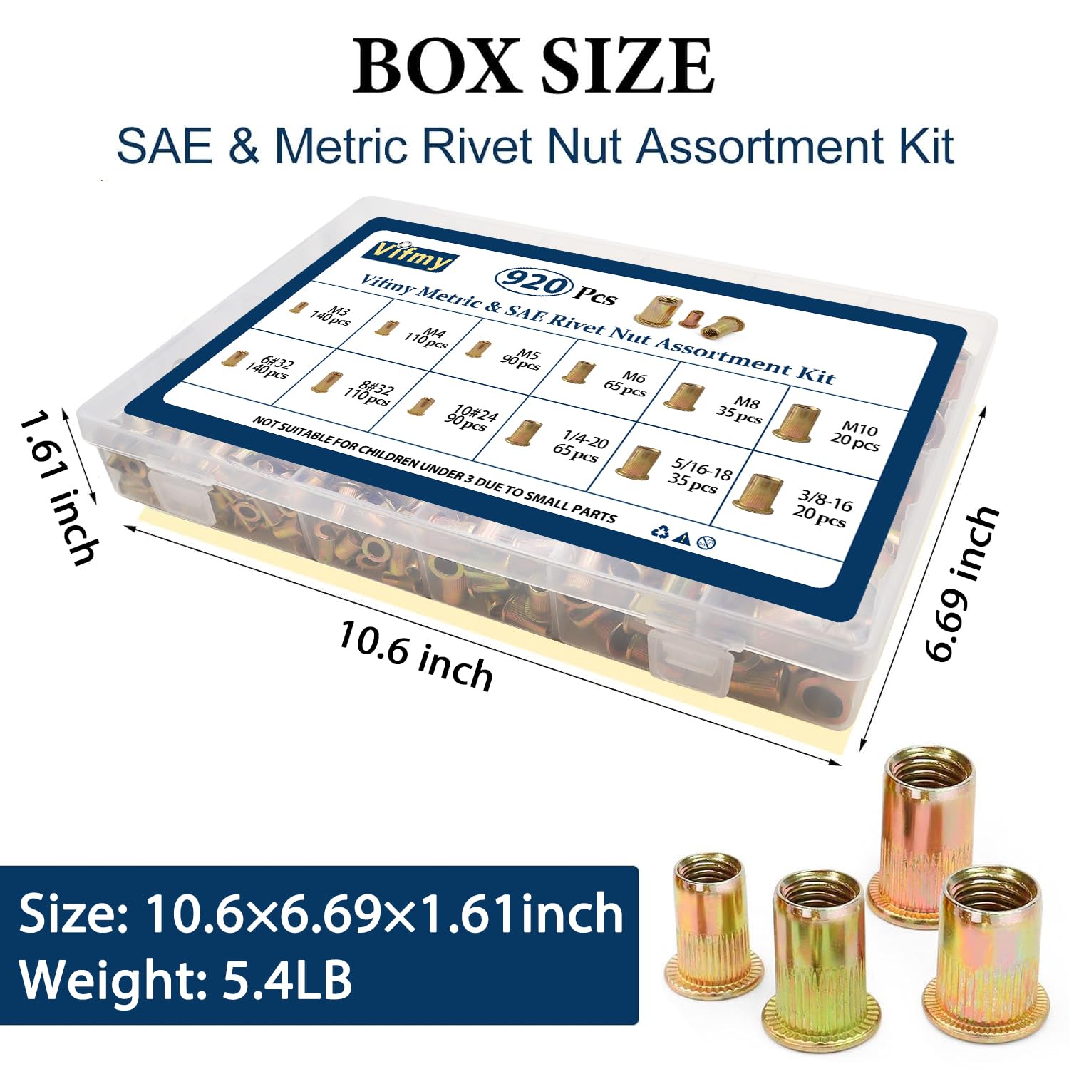 1/2''-13 UNC Rivet Nut, 10Pcs 304 Stainless Steel Flat Head Rivnut Threaded Insert Nutsert