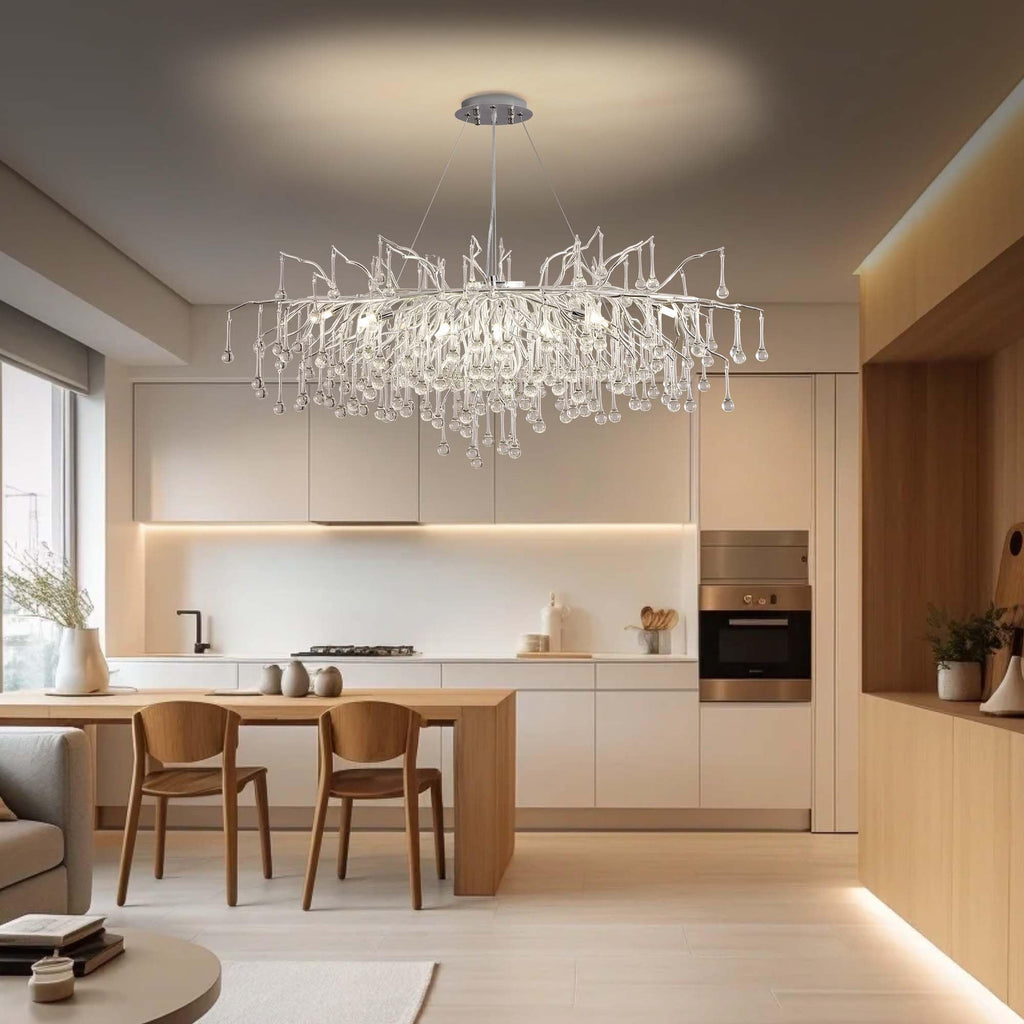 Modern Crystal Raindrop Chandelier, L40'' Black Linear Rectangle Art Deco Tree Branch Lighting Fixture for Kitchen Island Living Room Foyer Staircase 10 Lights