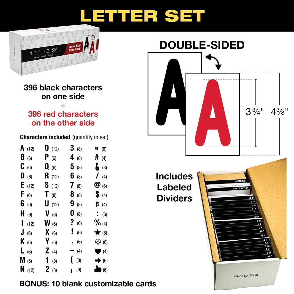 Swinging Changeable Message Sidewalk Sign: 24" x 36" Sign with 792 Pre-Cut Double Sided Letters and Storage Box. Includes Black Board & Letter Board (Black Color Legs)