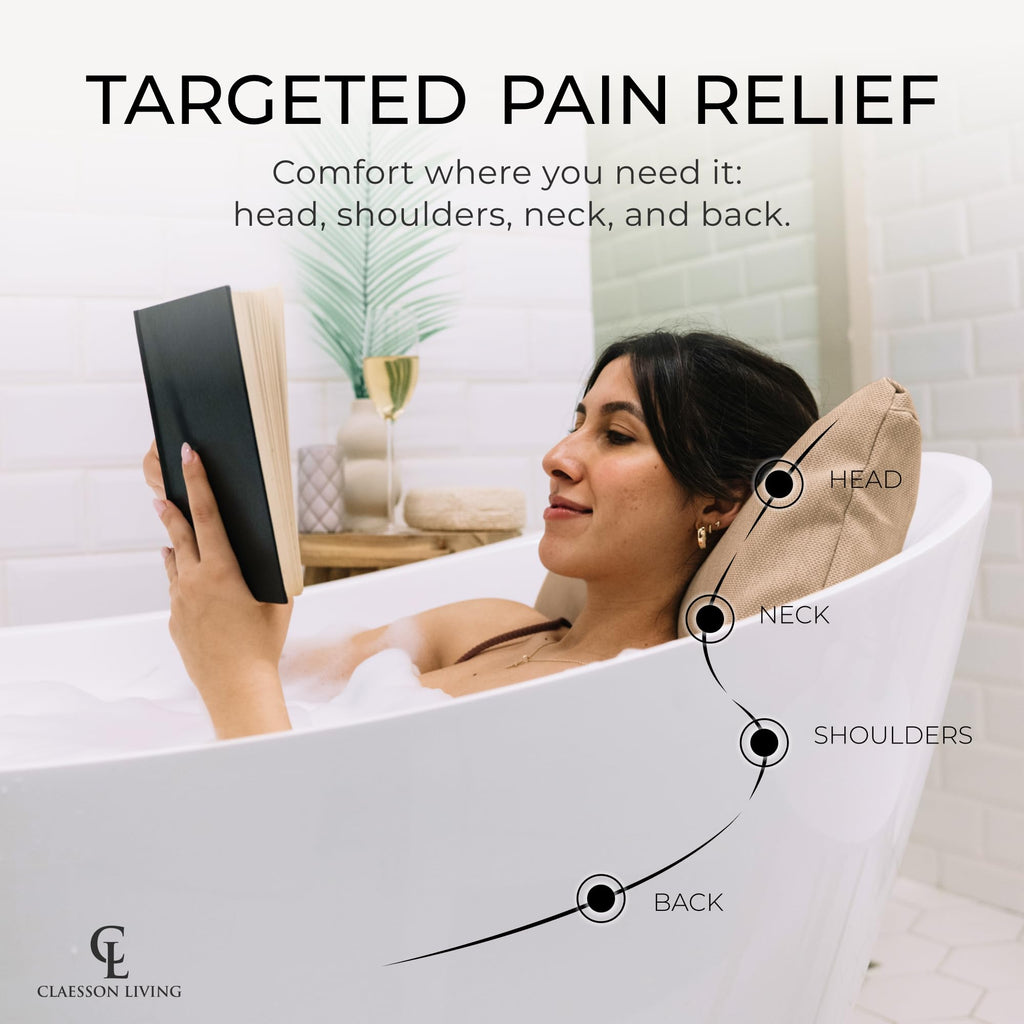 Luxury Bath Pillow for Tub - Thick and Comfortable Bathtub Pillow Support for Head and Neck and Back - Washable Quick-Drying Bath Pillows - Bath Cushion for Home Spa - Fits Any Bathtub - Dark Gray