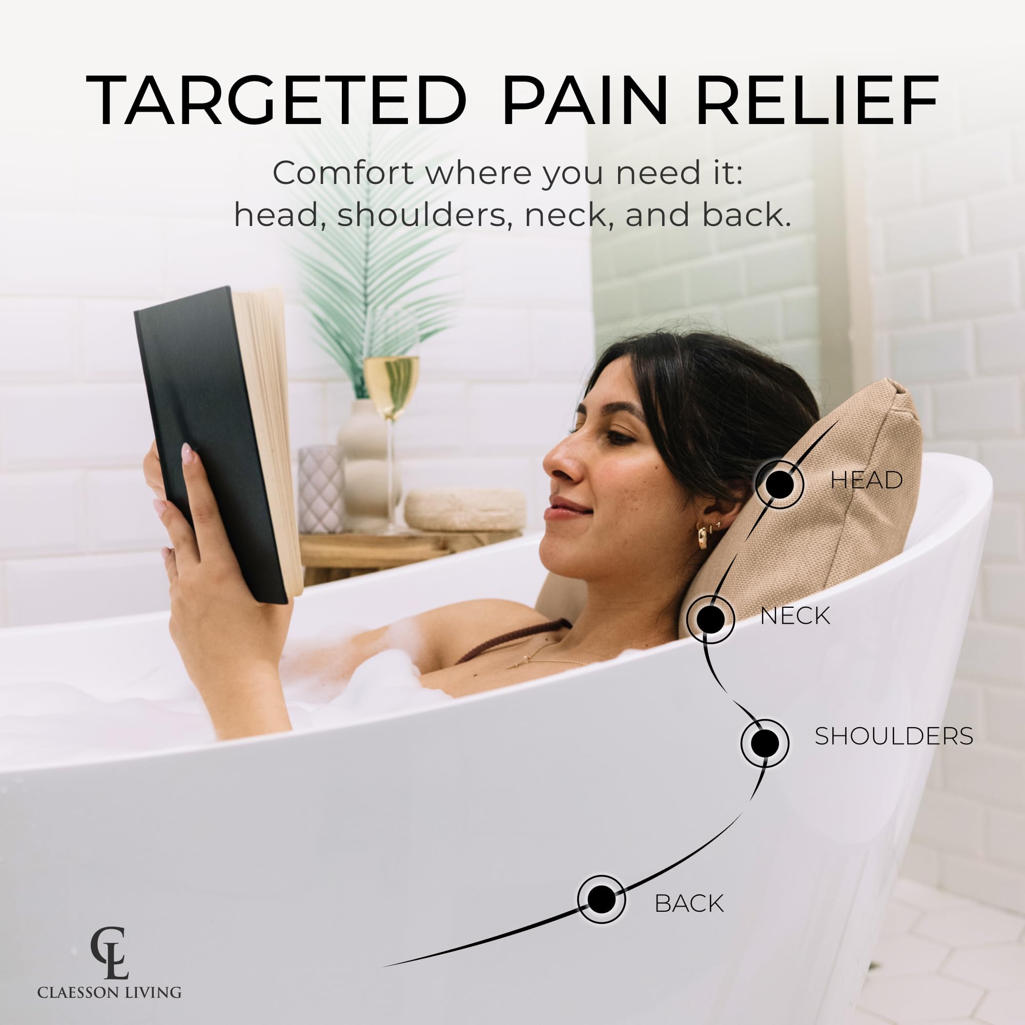 Luxury Bath Pillow for Tub - Thick and Comfortable Bathtub Pillow Support for Head and Neck and Back - Washable Quick-Drying Bath Pillows - Bath Cushion for Home Spa - Fits Any Bathtub - Dark Gray