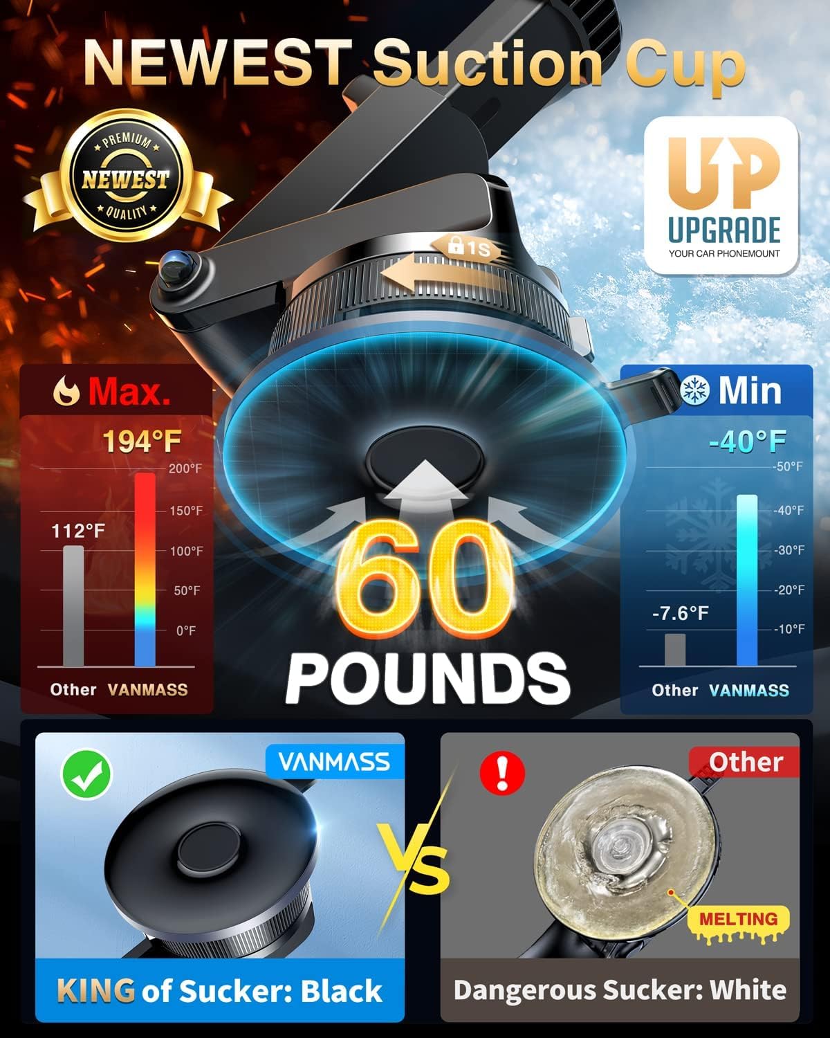 VANMASS [True Military-Grade] Car Phone Holder [Best Suction & Clip] Cell Phone Mount for Dashboard Windshield Vent Truck Cradle Dash Stand for iPhone 15 Pro Max 14 13 12 Android, Blue