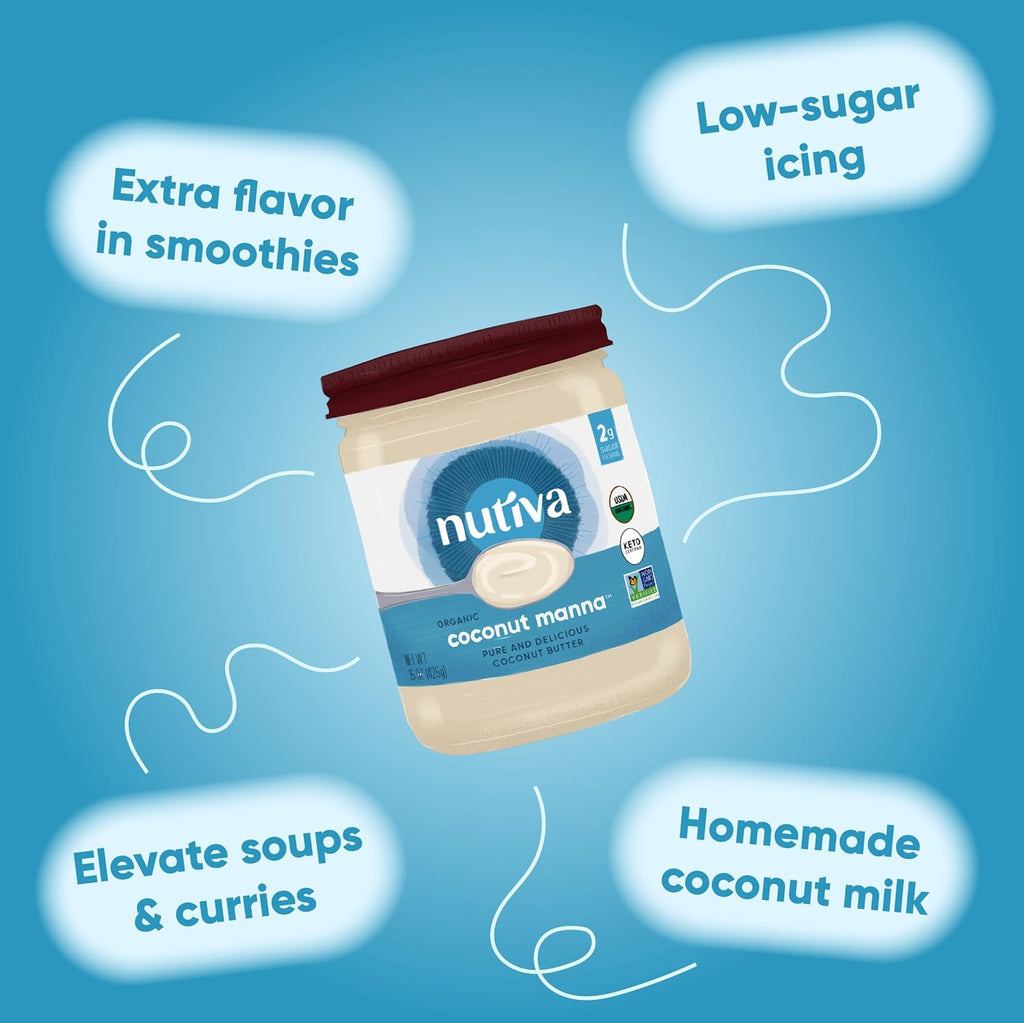 Nutiva Organic Coconut Manna Puréed Coconut Butter, 15 Oz (Pack of 2), USDA Organic, Non-GMO, Whole 30 Approved, Vegan, Gluten-Free & Keto, Creamy Spread to Boost Smoothies & Oatmeal