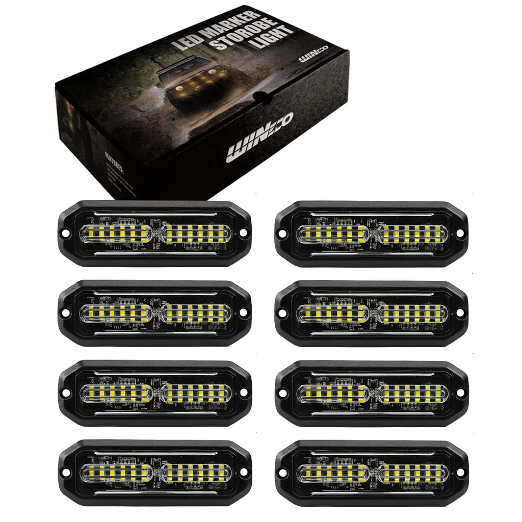 WINECO Amber led strobe lights for trucks 8pcs 12-LED Surface Mount Flashing Strobe Lights kit for Trucks Car Vehicles LED Mini Grille Grill Strobe Light Head Emergency Hazard Warning lights