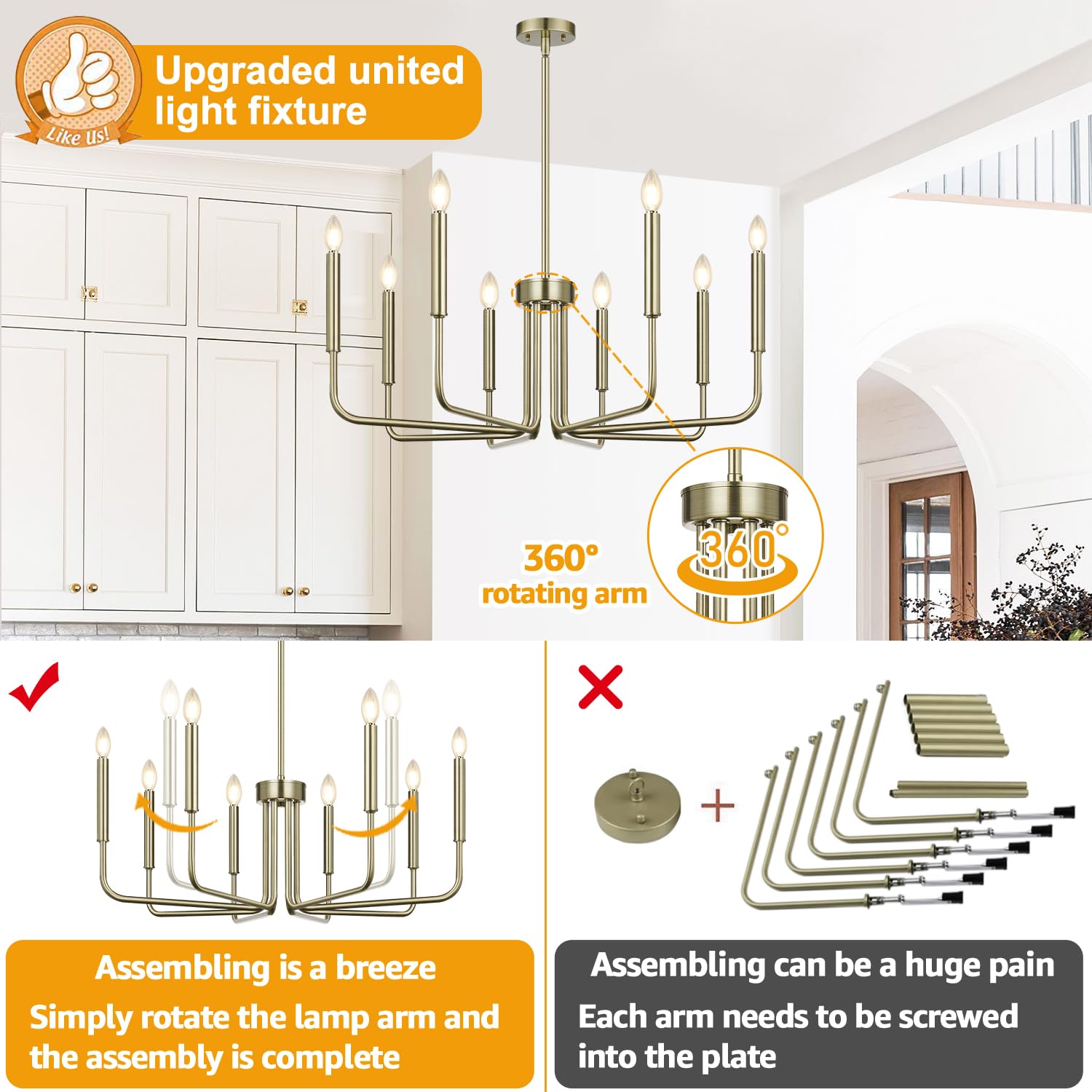 Rustic Black Chandelier, 6-Light Antique Farmhouse Chandelier for Dining Room Lighting Fixtures, Vintage Candle Pendant Light Fixtures Chandeliers for Dining Room Bedroom, Foyer and Living Room