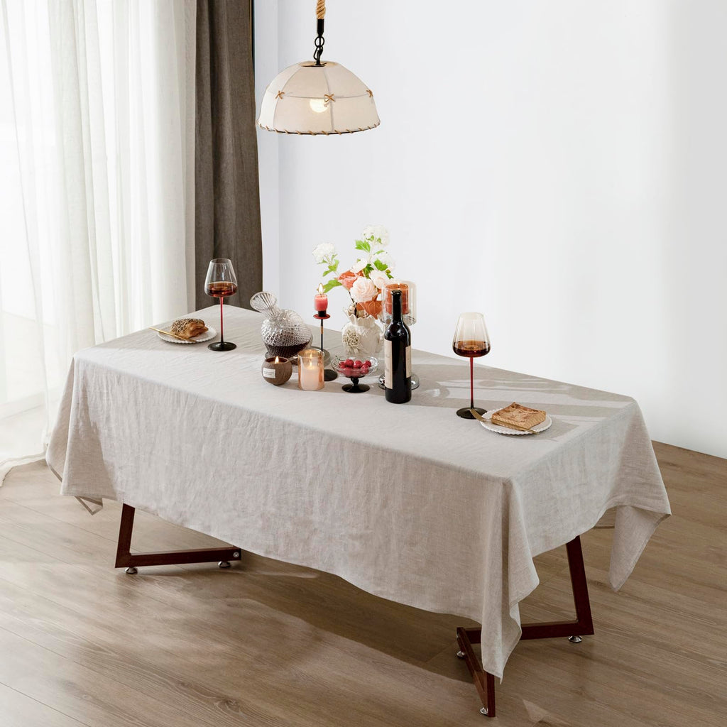 Talasily Linen Tablecloth 100% Pure Linen Table Cloth 60x84 Inches Rectangle Tablecloths Washable Cloths for Kitchen, Dining, Buffet Parties, Holidays, Picnic, Weddings and Restaurants-Caramel