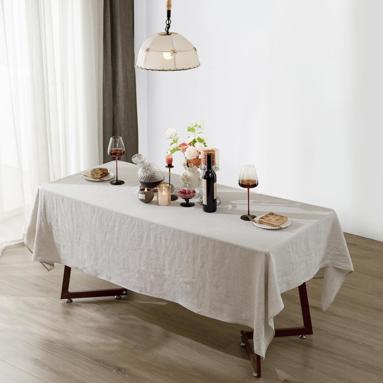 Talasily Linen Tablecloth 100% Pure Linen Table Cloth 60x84 Inches Rectangle Tablecloths Washable Cloths for Kitchen, Dining, Buffet Parties, Holidays, Picnic, Weddings and Restaurants-Caramel