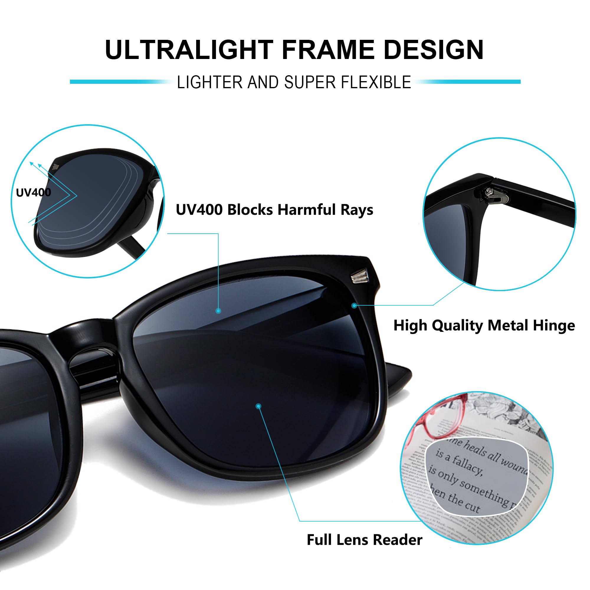 3 Pack Reader Sunglasses For Women Classic Retro Reading Sunglasses UV400 With Metal Hinge