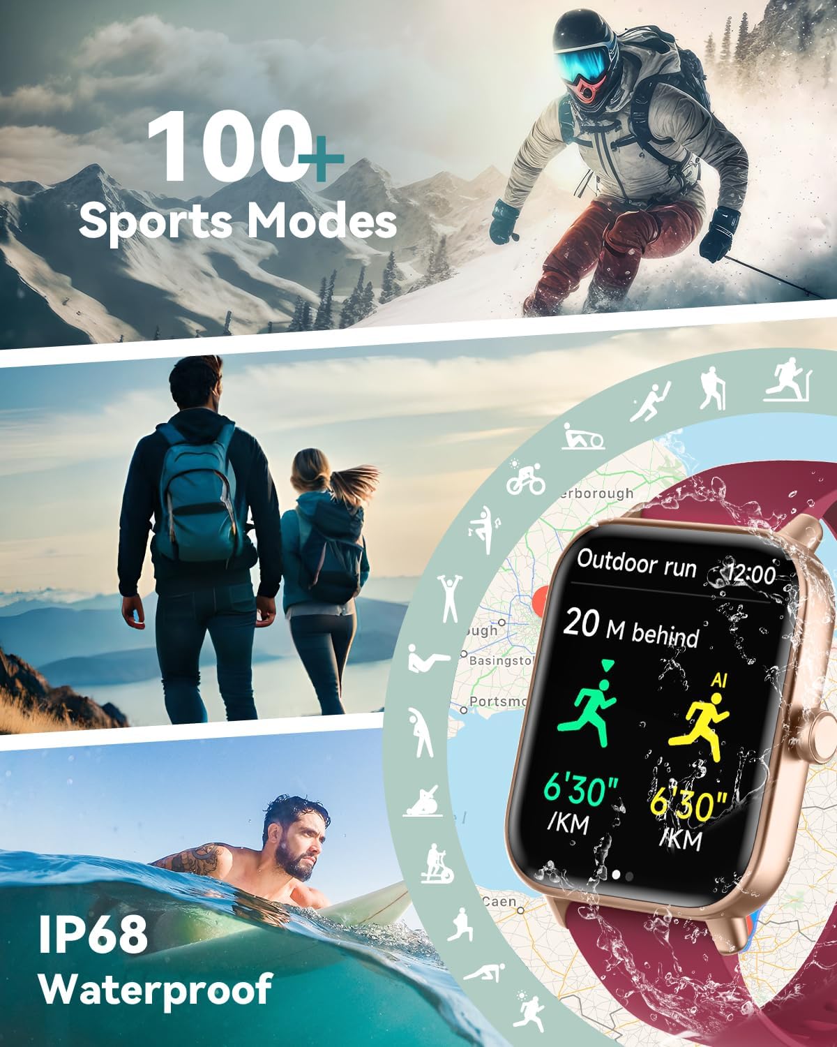 Quican Smart Watches for Women, Compatible for iPhone and Android Phones, Calling, Heart Rate/Sleep Monitor, Alexa, 1.8" Fitness Tracker Watch, Waterproof, Gifts for Women, Silicone Band, Baby Pink