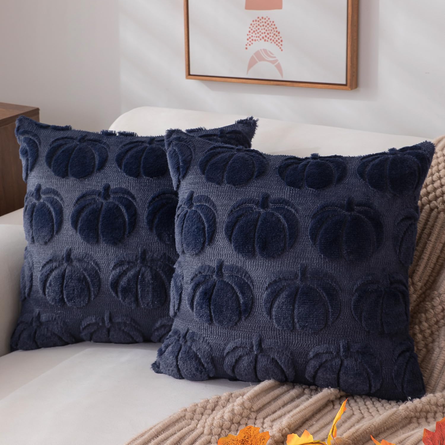 DFXSZ Fall Pillow Covers 16x16 Set of 2 Fall Decorations Autumn Beige Pumpkin Throw Pillow Cases Soft Plush Faux Fur Wool Couch Cushion Case for Chair Sofa Bedroom Living Room Home Decor PTK02B16