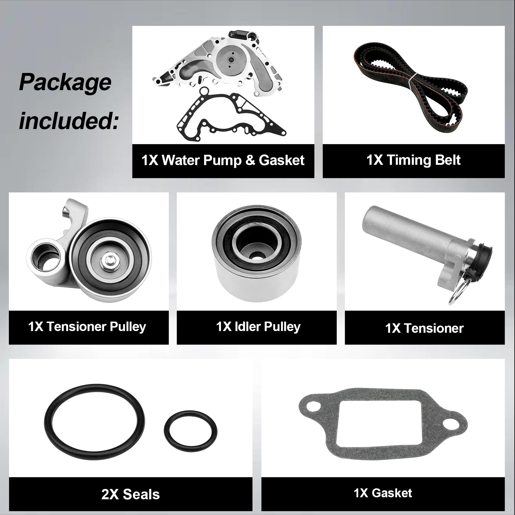 Engine Timing Belt Kit with Water Pump | Compatible With 1987-2001 Toyota Camry Celica RAV4 MR2 Solara 2.0L 2.2L 3SFE 5SFE L4 DOHC 16V | Replaces# TBK138, TCKWP199
