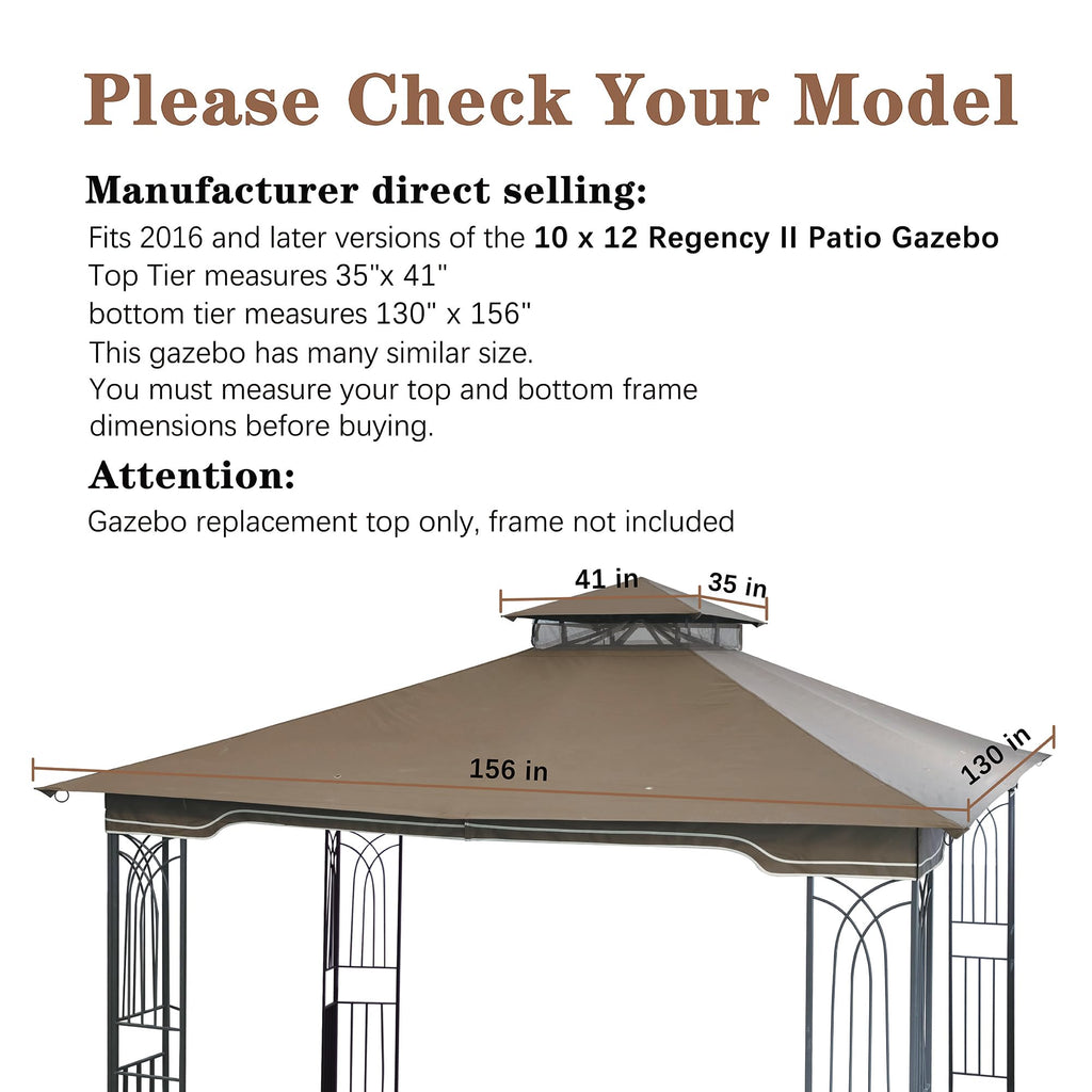 SCOCANOPY Replacement Gazebo Canopy Compatible with 10 x 12 Regency II Patio Gazebo Model L-GZ798PST,A101004104,A101004105,(Forest Green)
