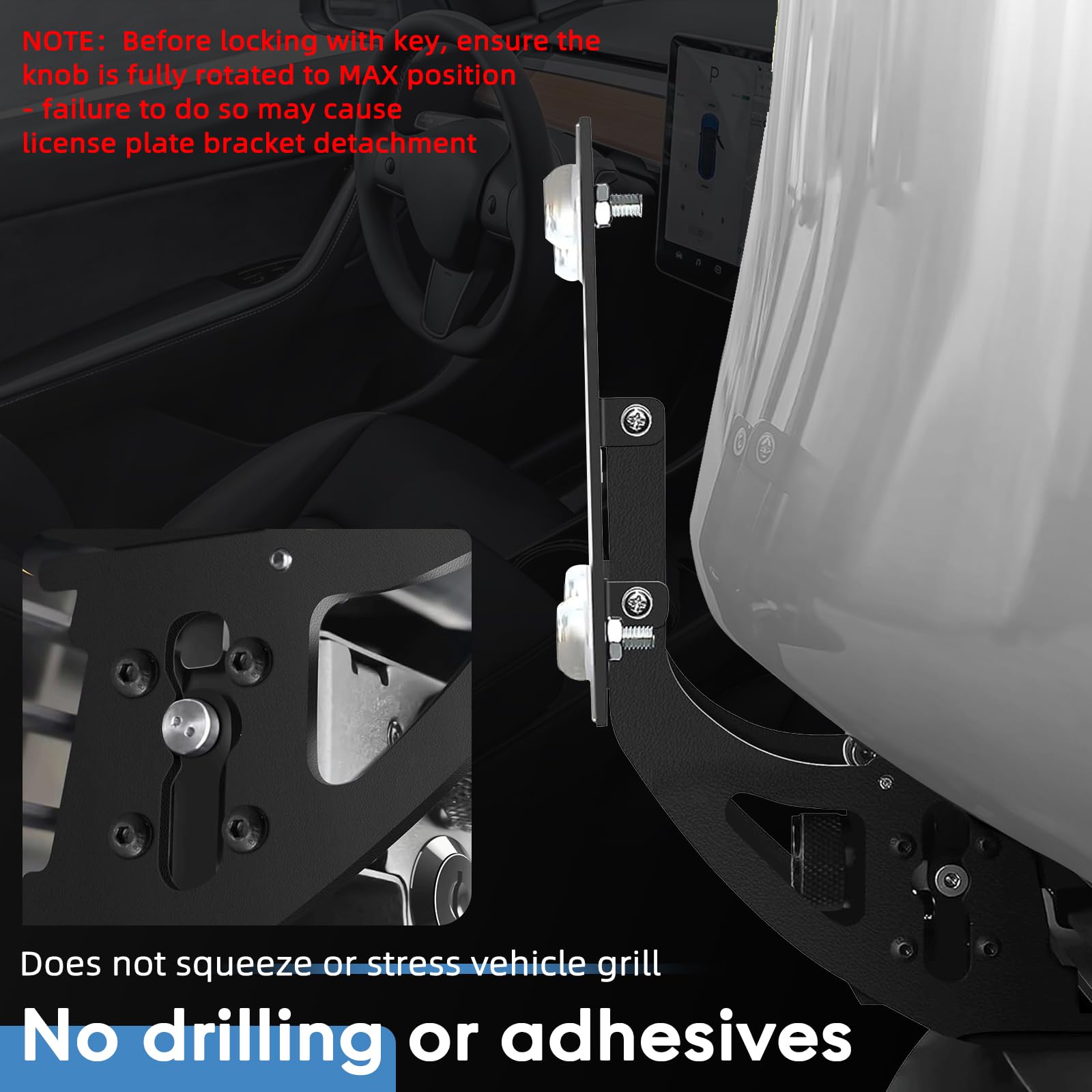 The Original No Drill Front License Plate Holder Fit for 2017-2023 Tesla Model 3& 2020-2024 Tesla Model Y with Safety Design, No Adhesives License Frame
