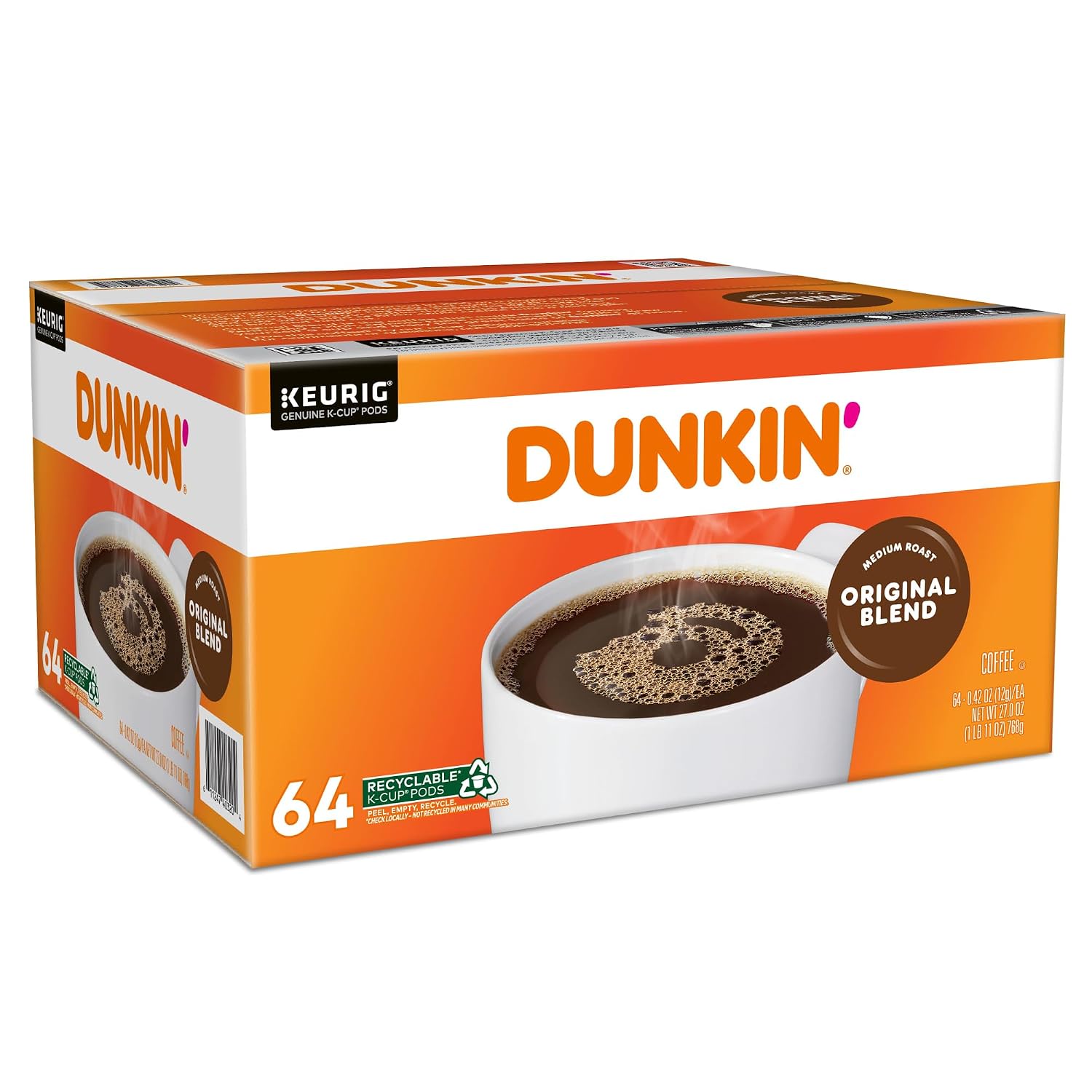Dunkin' Donuts Single-Serve Coffee K-Cup® Pods, Original Blend, Medium Roast, Carton Of 64 Pods