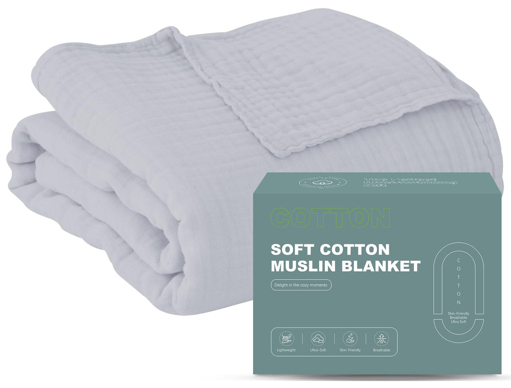 Cosy Family 4 Layer Muslin Bed Blanket - Breathable and Lightweight Gauze Boho Blanket for Spring, Soft 100% Cotton Muslin Blanket, Brown, 55x80 Inches