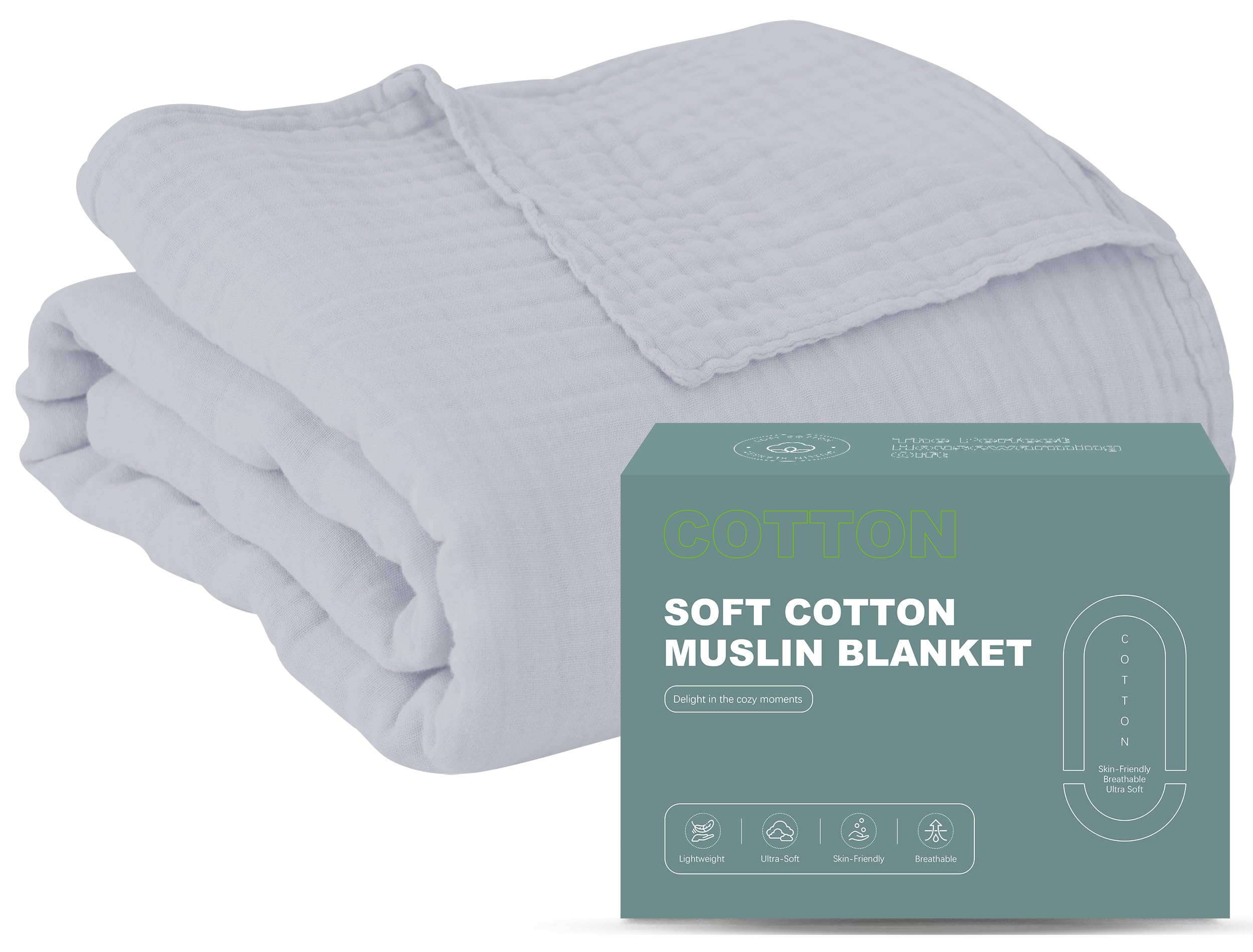 Cosy Family 4 Layer Muslin Bed Blanket - Breathable and Lightweight Gauze Boho Blanket for Spring, Soft 100% Cotton Muslin Blanket, Brown, 55x80 Inches