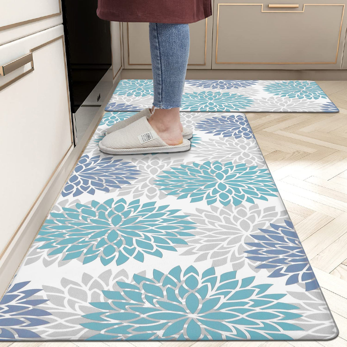 HEBE Anti Fatigue Kitchen Rugs Sets of 2, Non Slip Kitchen Mats for Floor, Waterproof Cushioned Comfort Standing Carpet for Kitchen Sink, Home Office, Laundry Room