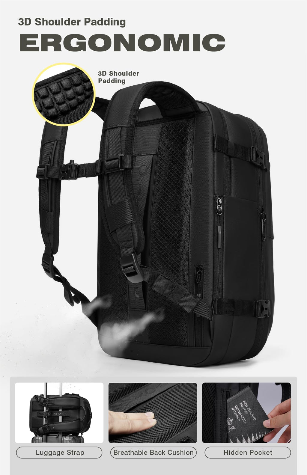 AirVault Vacuum Seal Travel Backpack 60L with Expandable HyperSeal Air Compression Vacuum System Water Resistant TSA Lock (Vacuum Pump Included, Black, 60L)
