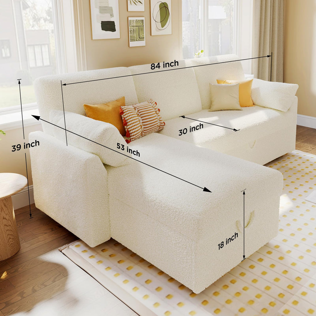 PaPaJet Sofa Bed, Sleeper Sofa with Storage Chaise, L Shaped Sofa with Pull Out Bed, Oversized Sofas for Living Room, Beige