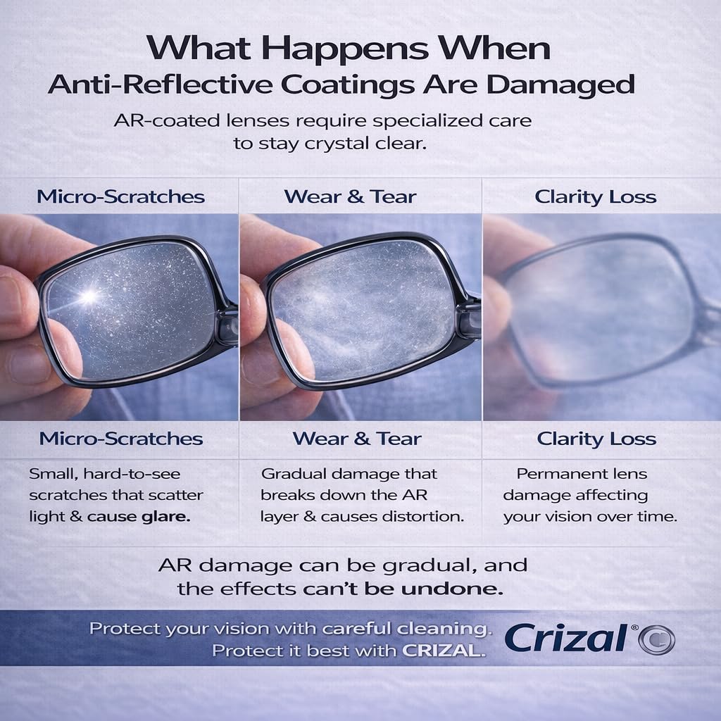 Crizal Eyeglass Cleaning Cloths – 12 Pack Premium Microfiber – Designed & Tested for AR-Coated Lenses – Trusted by Optical Professionals