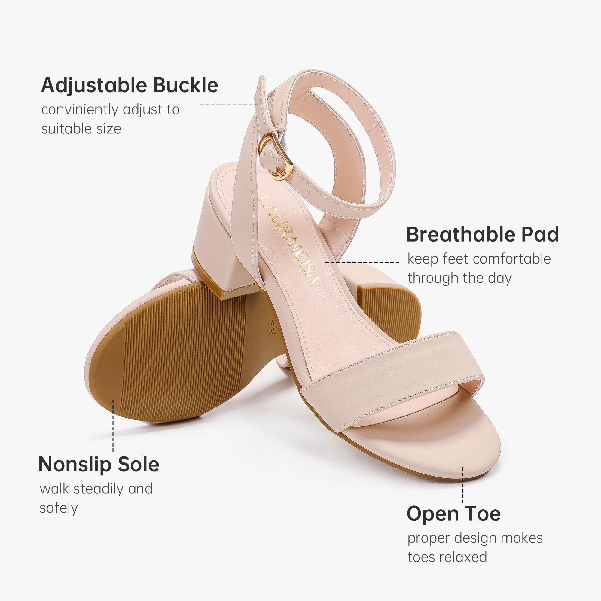 LAURMOSA High Heels for Kids Open Toe Dress Shoes for Girls Ankle Strap Pump Shoes Flower Girl Sandals Wedding Party for Little Big Kids