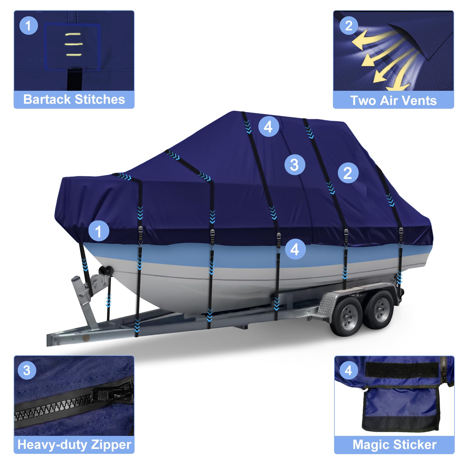 900D T Top Boat Cover -Heavy Duty Waterproof Trailerable Center Console Boat Cover fits for Beam Width Up to 102", Gray