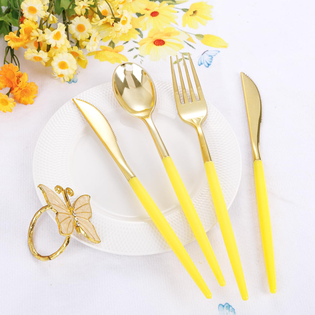 Supernal 102 Pcs Black and Gold Plastic Silverware Set,Heavy Duty Gold Disposable Cutlery for 34 Guests (34 Forks,34 Spoons,34 Knives),Elegant Plastic Flatware for Weddings,Parties & Upscale Events
