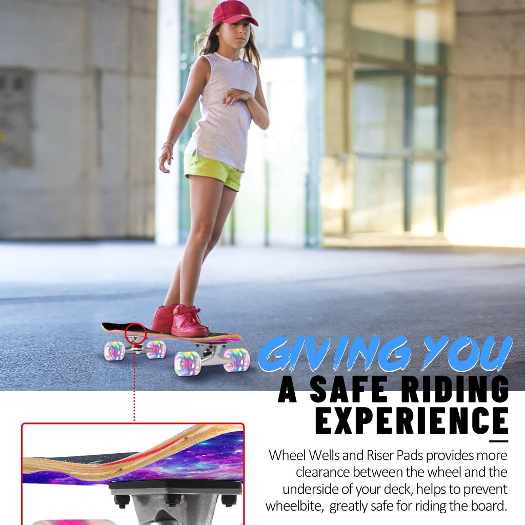 BELEEV Cruiser Skateboards for Beginners, 27 x 8 inch Complete Skateboard for Kids Teens Adults, 7 Ply Canadian Maple Double Kick Deck Concave Skateboard with Skate T-Tool