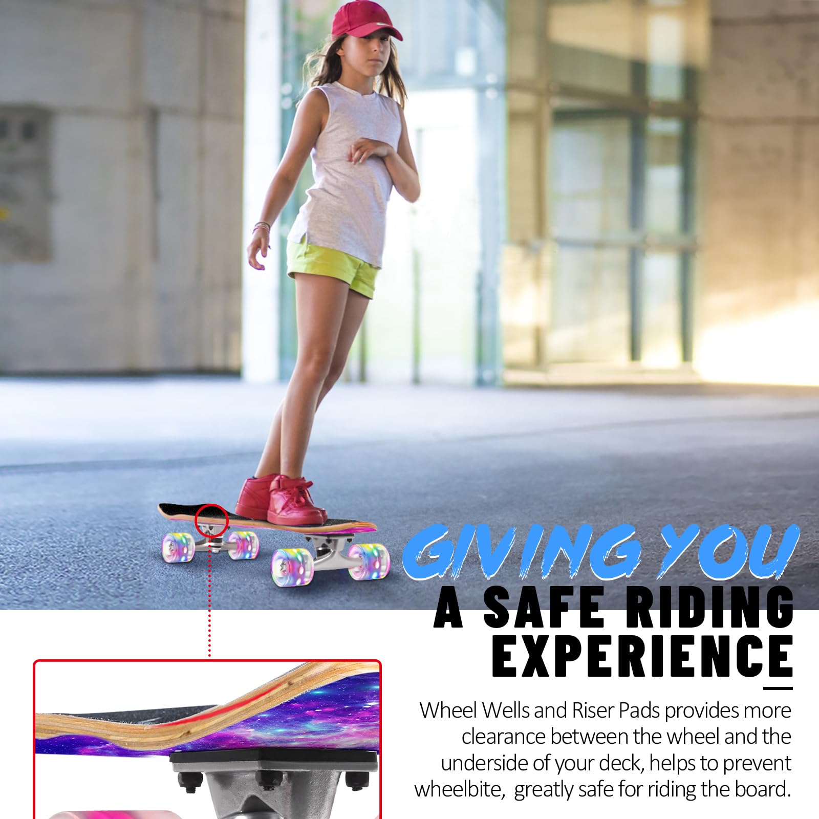 BELEEV Cruiser Skateboards for Beginners, 27 x 8 inch Complete Skateboard for Kids Teens Adults, 7 Ply Canadian Maple Double Kick Deck Concave Skateboard with Skate T-Tool