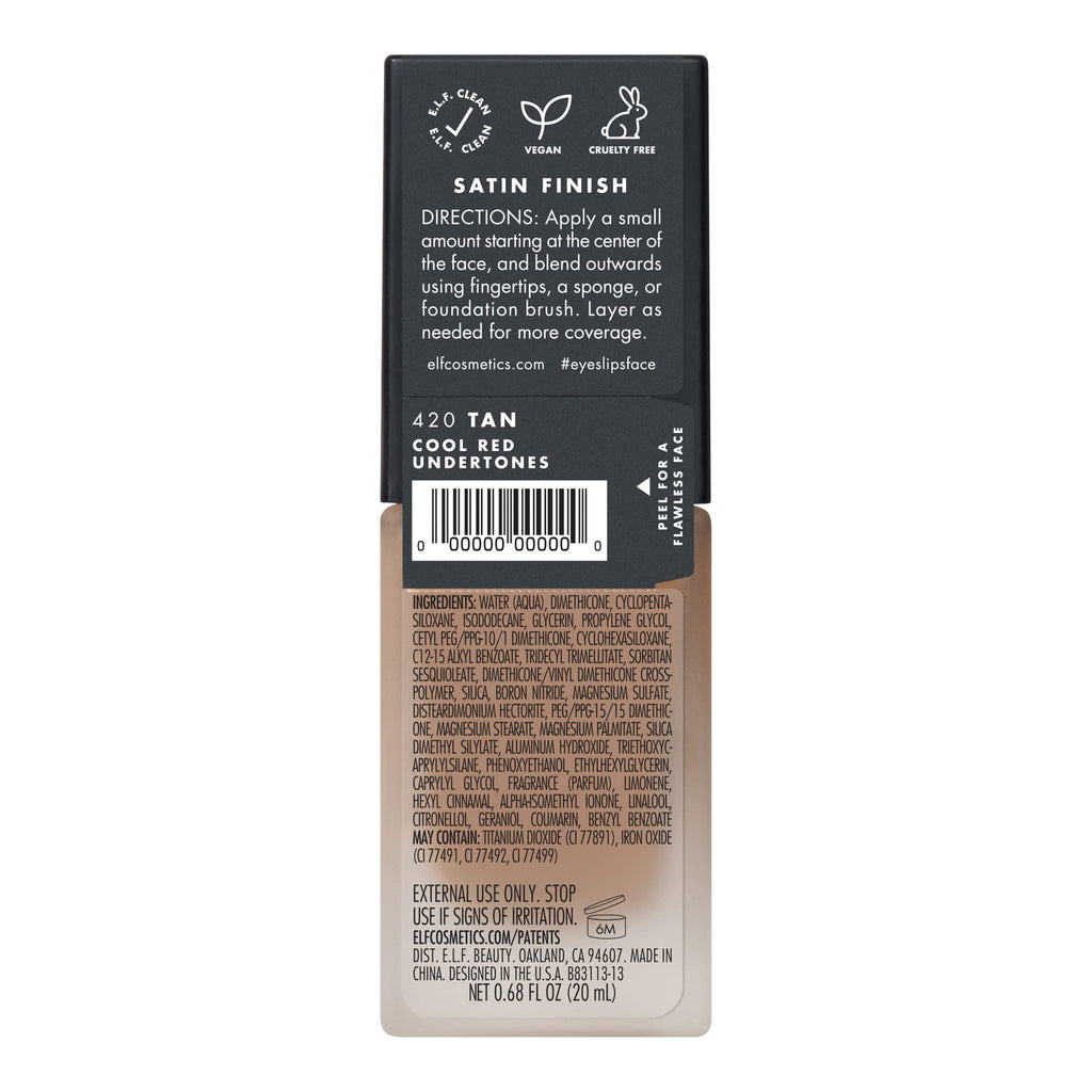e.l.f. Flawless Satin Foundation, Lightweight & Medium Coverage, Semi-Matte Finish, Vegan & Cruelty-Free, Alabaster, 0.68 Fl Oz (20mL)