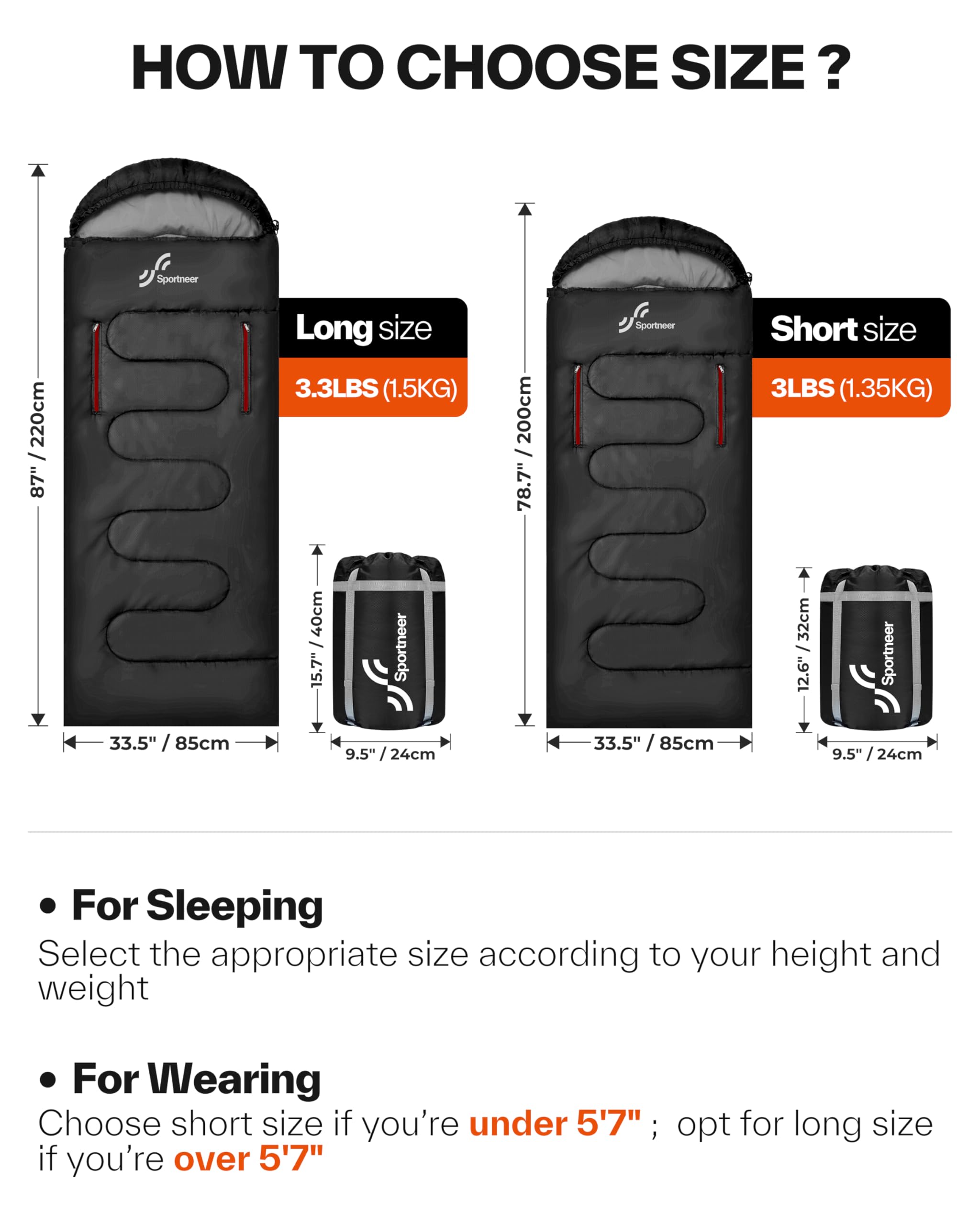 Sportneer Wearable Sleeping Bag for Adults & Kids – Walkable with Arm Zippers, Warm Weather & Cold Waterproof, Compact for Camping, Stadiums, Travel, Backpacking & Car Use