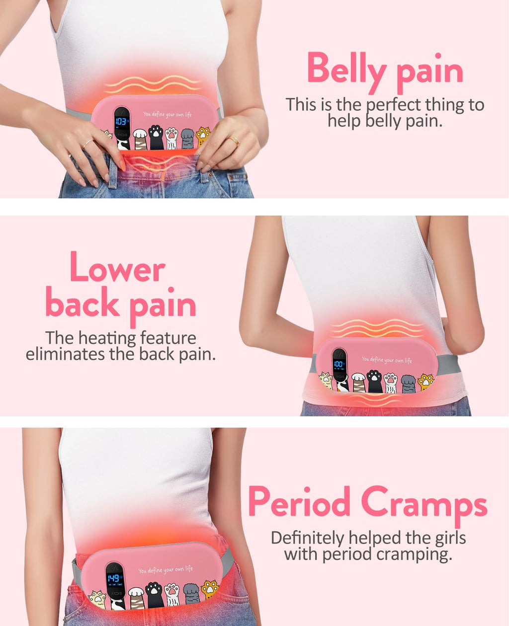 Electric Heating Pad, Portable Cordless Menstrual Heating Pad with 6 Heat Levels and 6 Massage Modes, Fast Large Heating Belly Wrap Belt for Cramps, Back Pain Relief Gifts for Women Girls Her