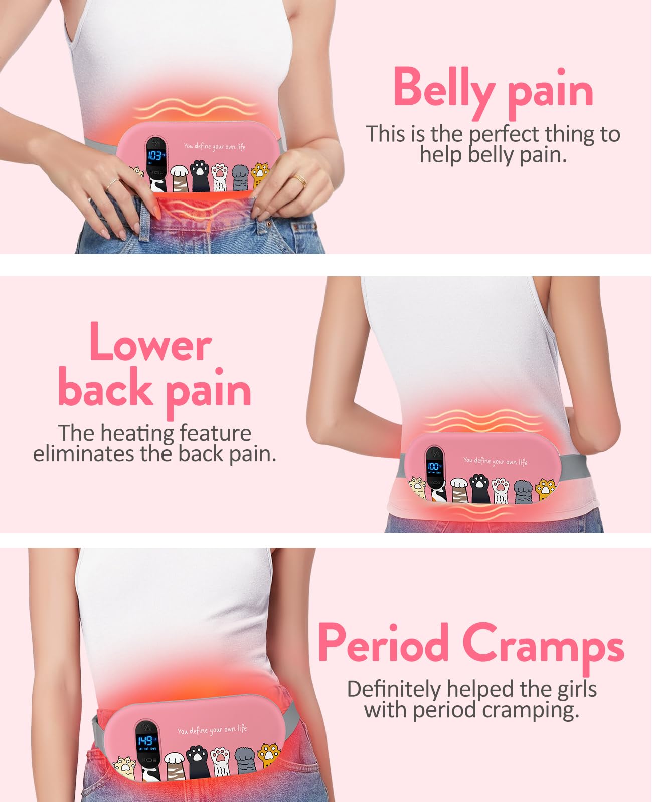 Electric Heating Pad, Portable Cordless Menstrual Heating Pad with 6 Heat Levels and 6 Massage Modes, Fast Large Heating Belly Wrap Belt for Cramps, Back Pain Relief Gifts for Women Girls Her